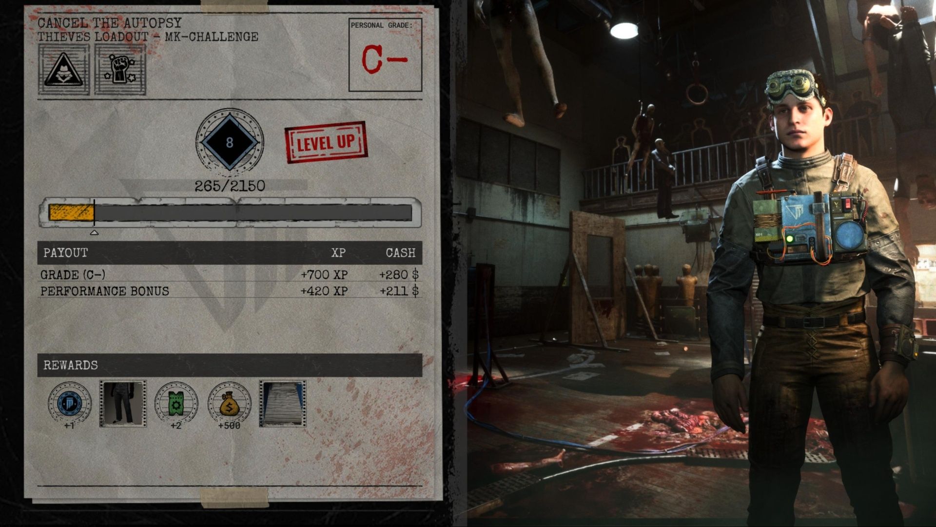 A completed MK-Challenge in Weekly Therapy, with the rewards in The Outlast Trials.