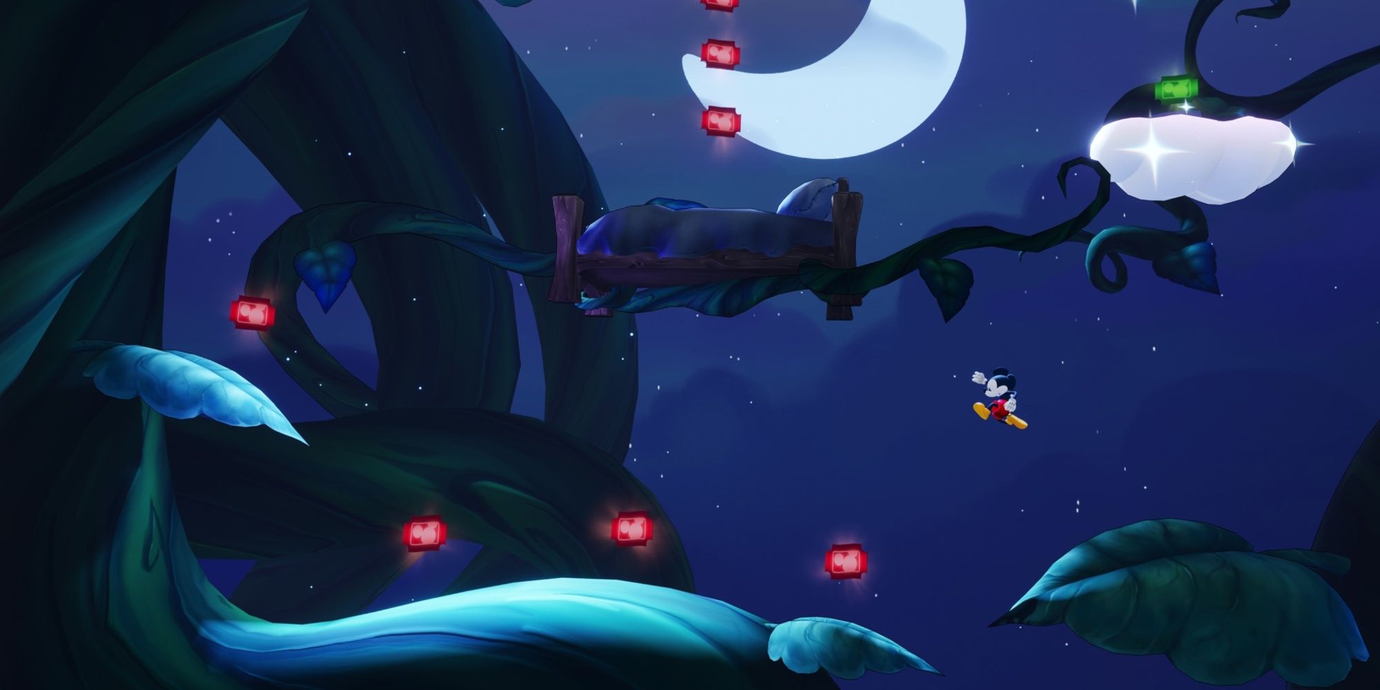 Mickey Mouse navigates a level based on Mickey and the Beanstalk in Epic Mickey Rebrushed