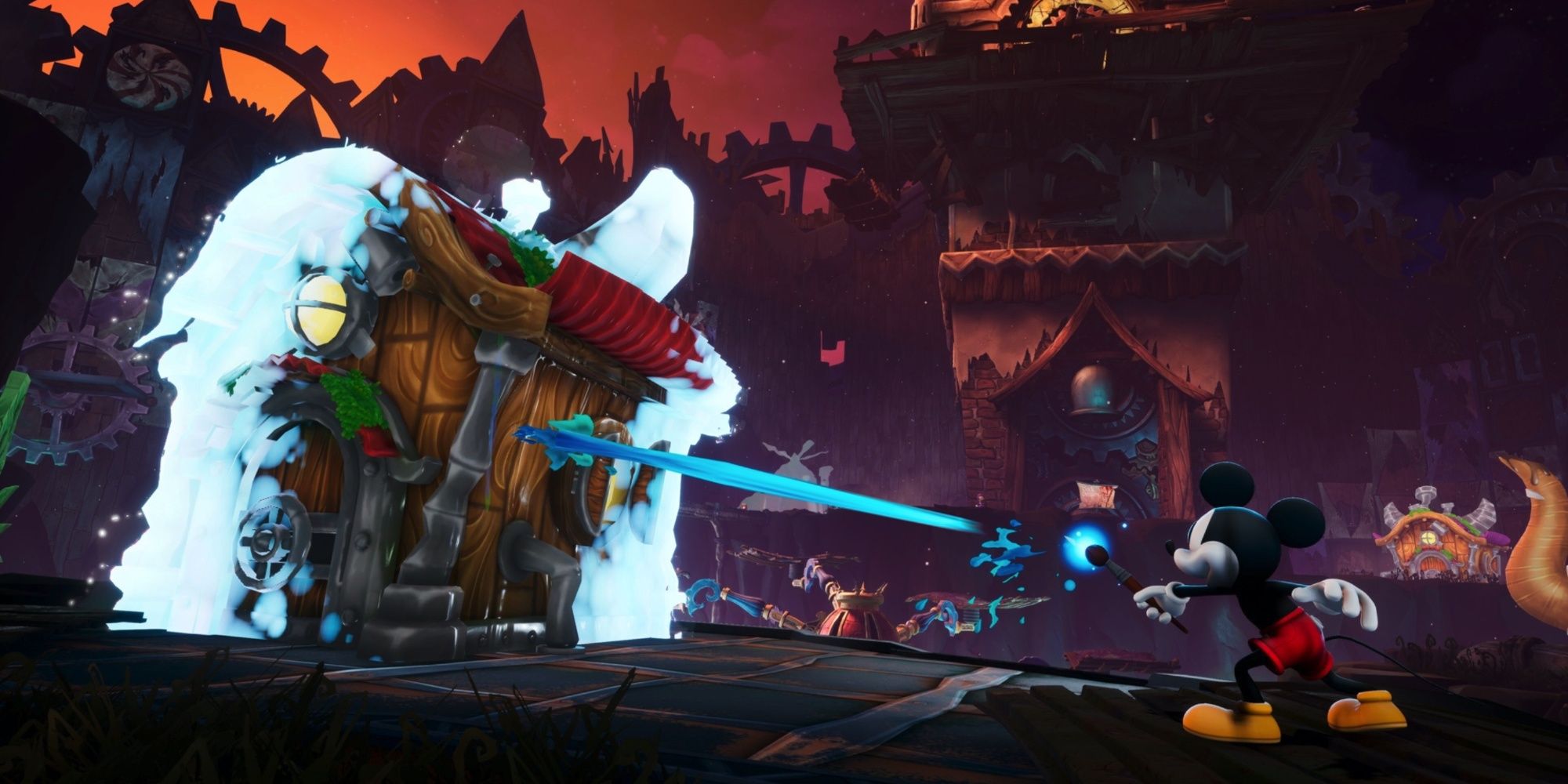 Mickey paints in Gus' house in Gremlin Village in Epic Mickey Rebrushed