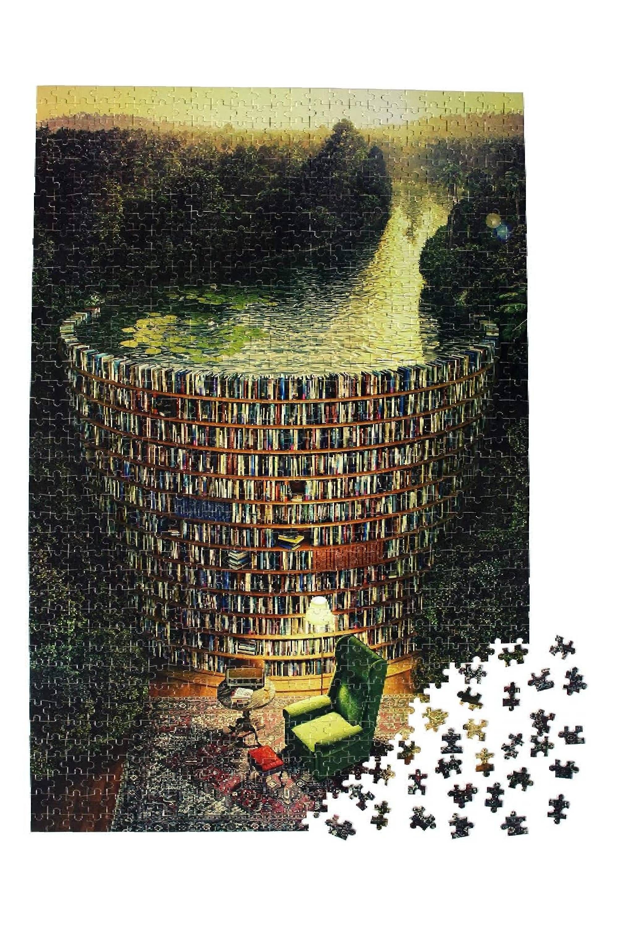 Moruska Bookshelf Dam Wooden 1000-Piece Puzzle