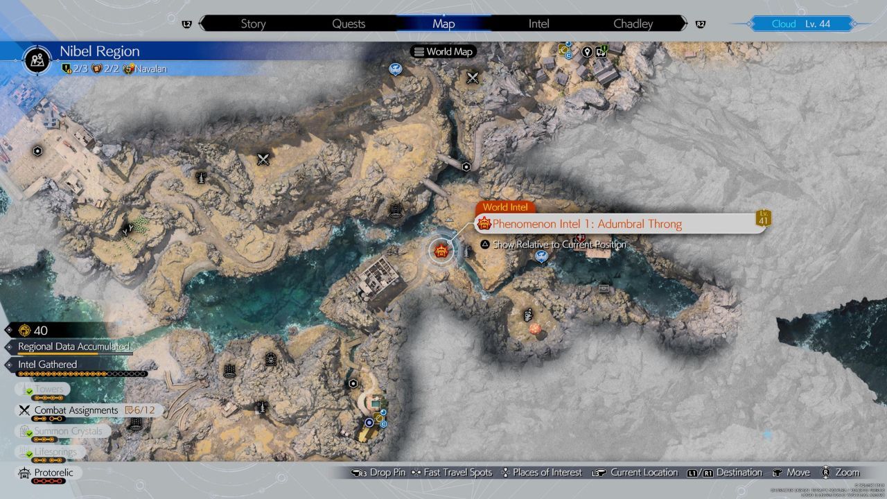The Nibel region's first Phenomenon Intel mission on the map in Final Fantasy 7 Rebirth.