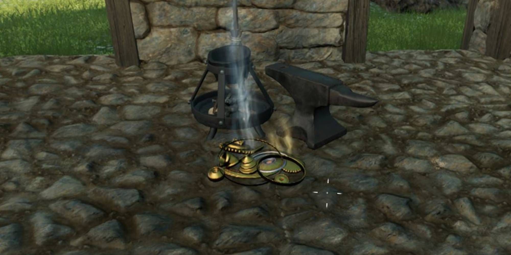 Nightingale Mechanical Gears next to a Brazier on the ground