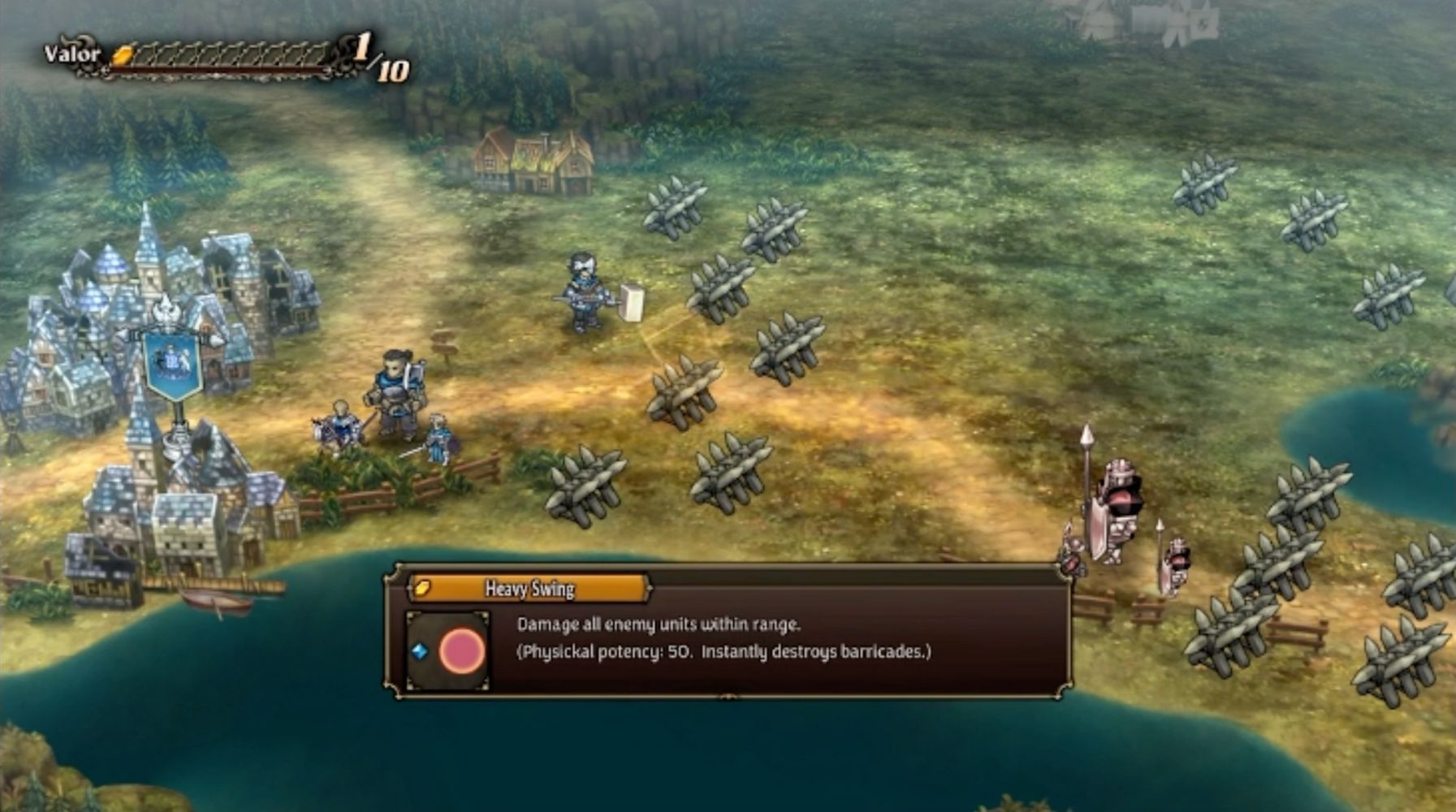A screenshot of Unicorn Overlord with a Warrior about to use Heavy Swing