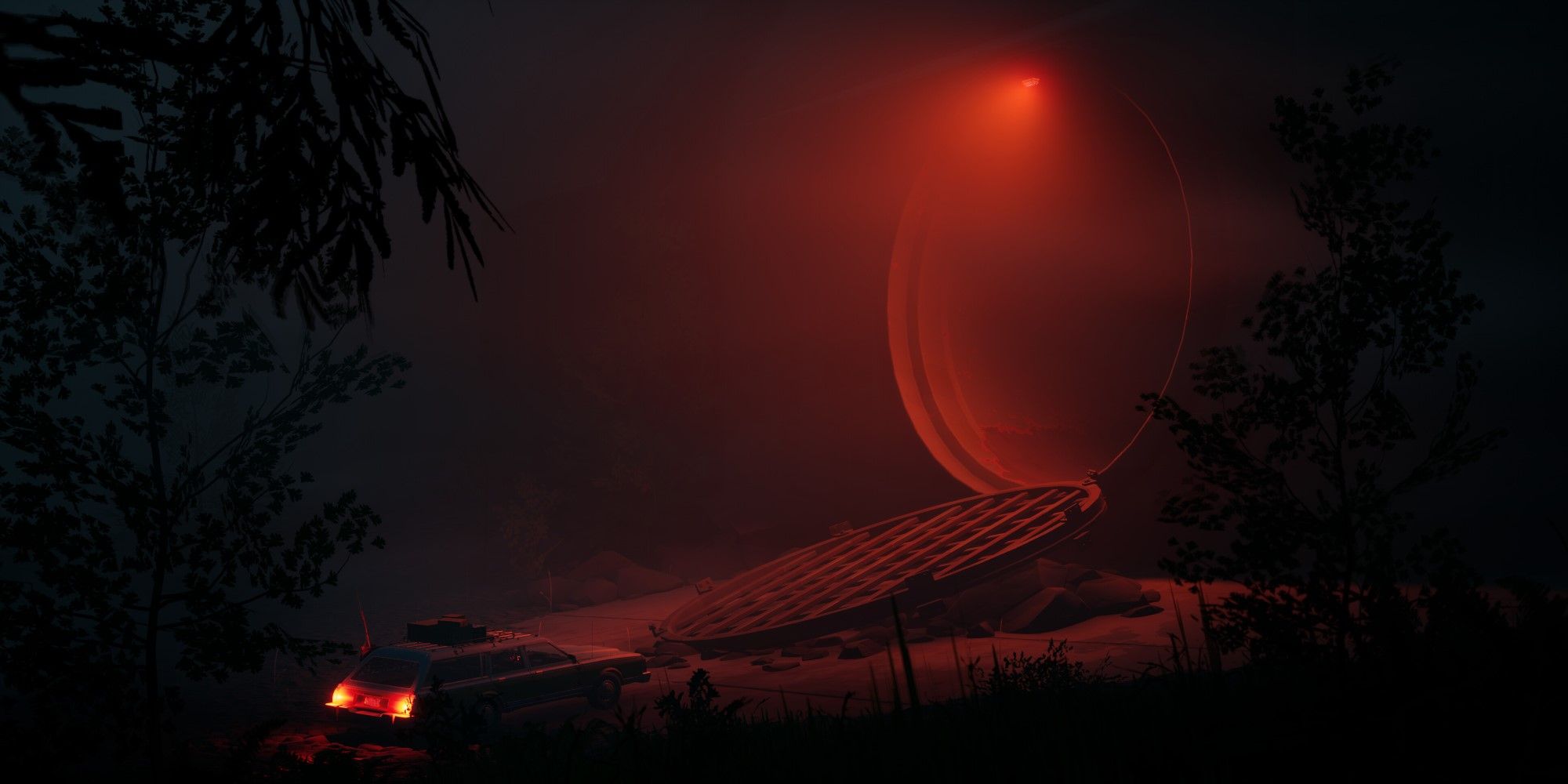 Driving Through A Large Hole At Night in Pacific Drive.