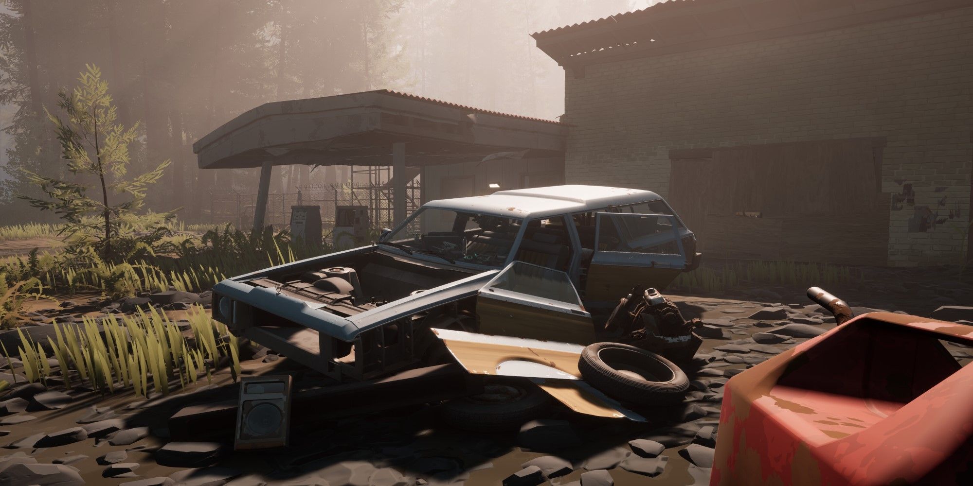 AGas Station With A Wrecked Car