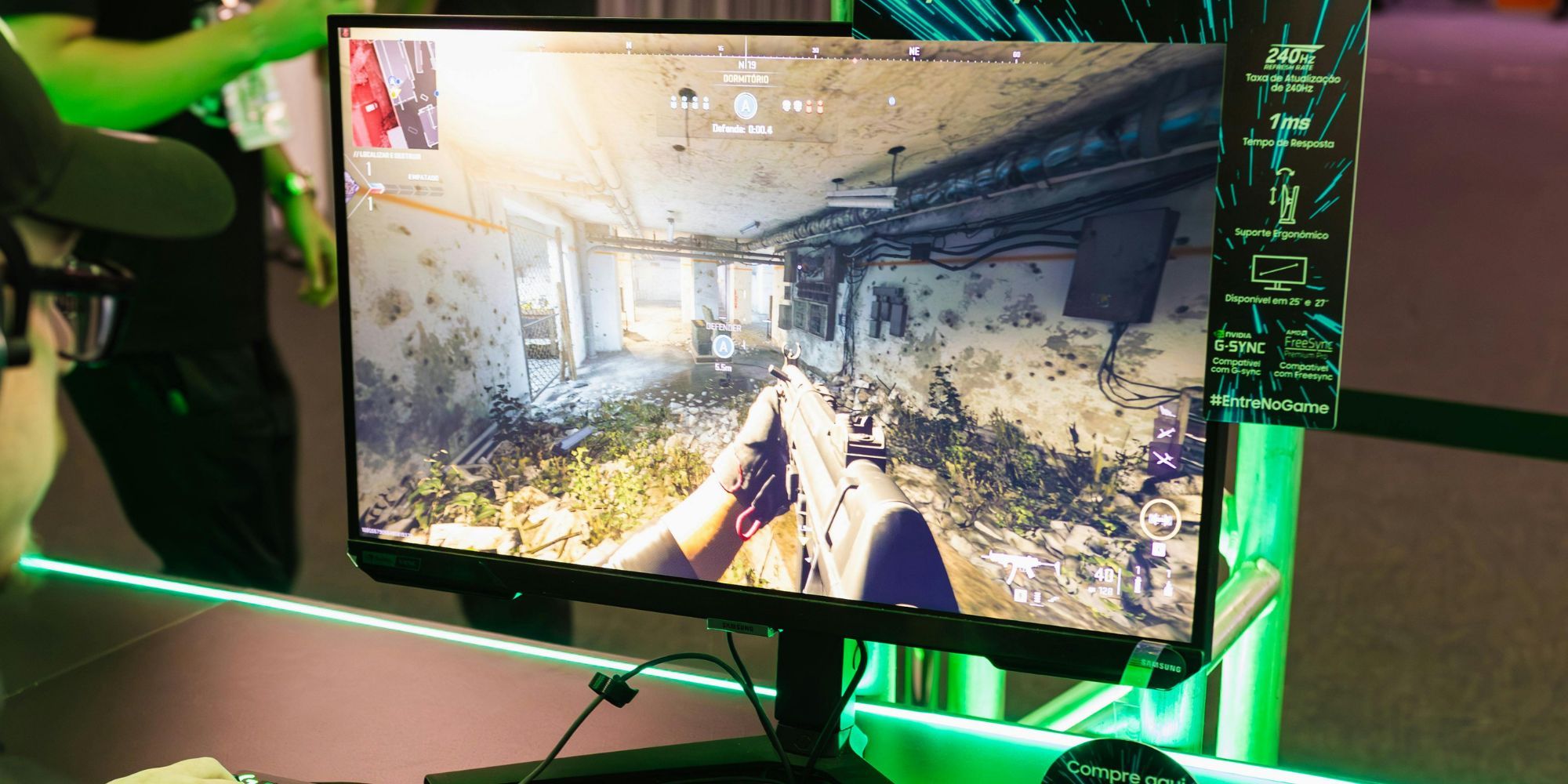 Person Playing First Person Shooter On Samung Odyssey