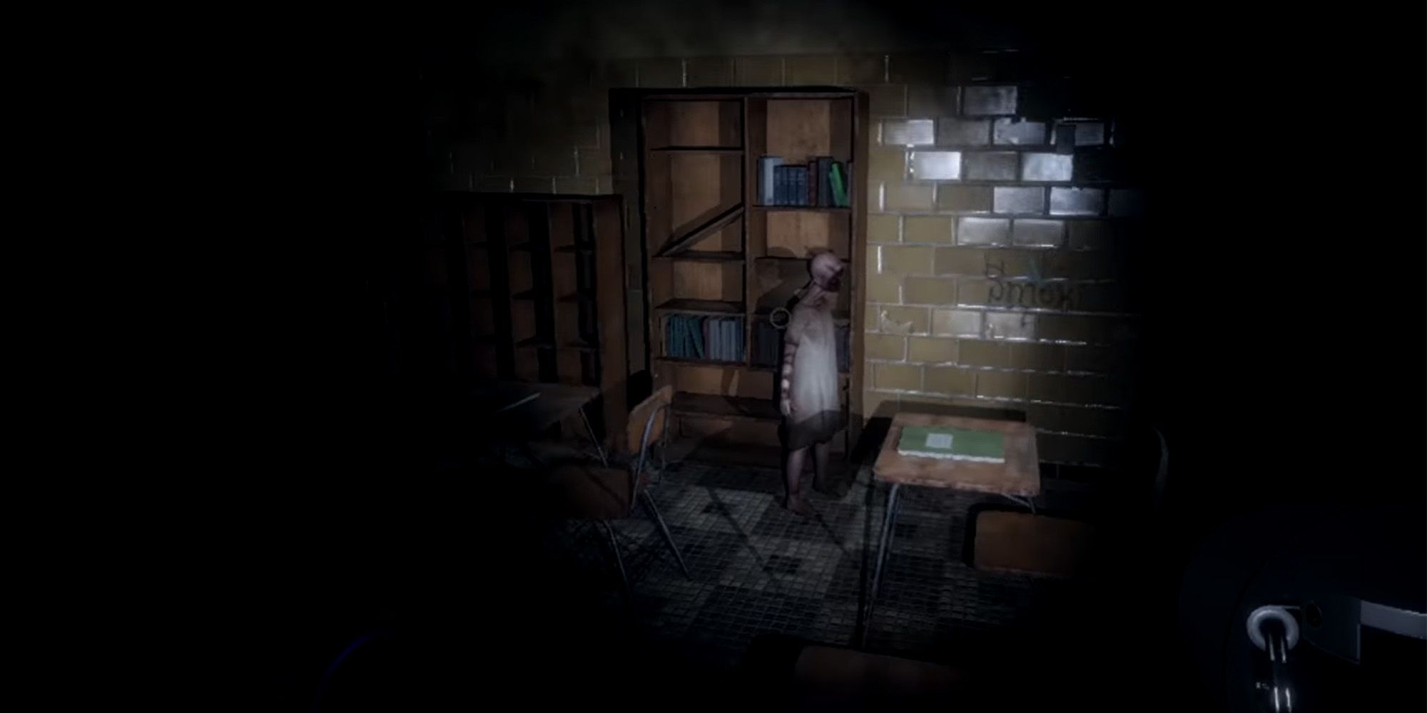 A ghost standing in a dark room in Phasmophobia