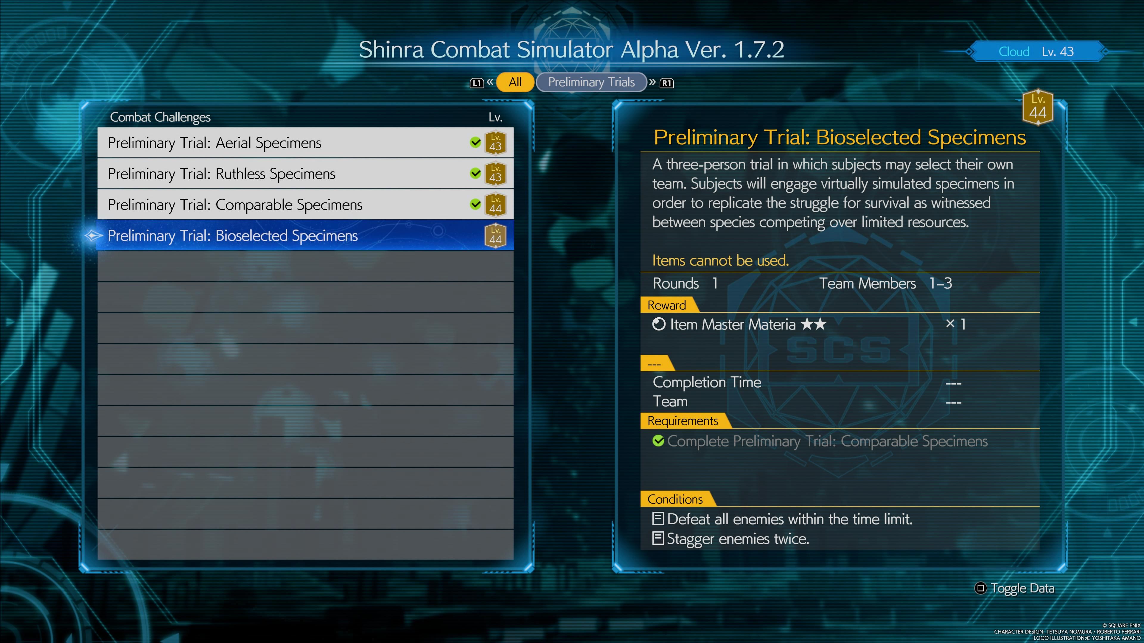 Preliminary Trial Bioselected Specimens - FF7 Rebirth