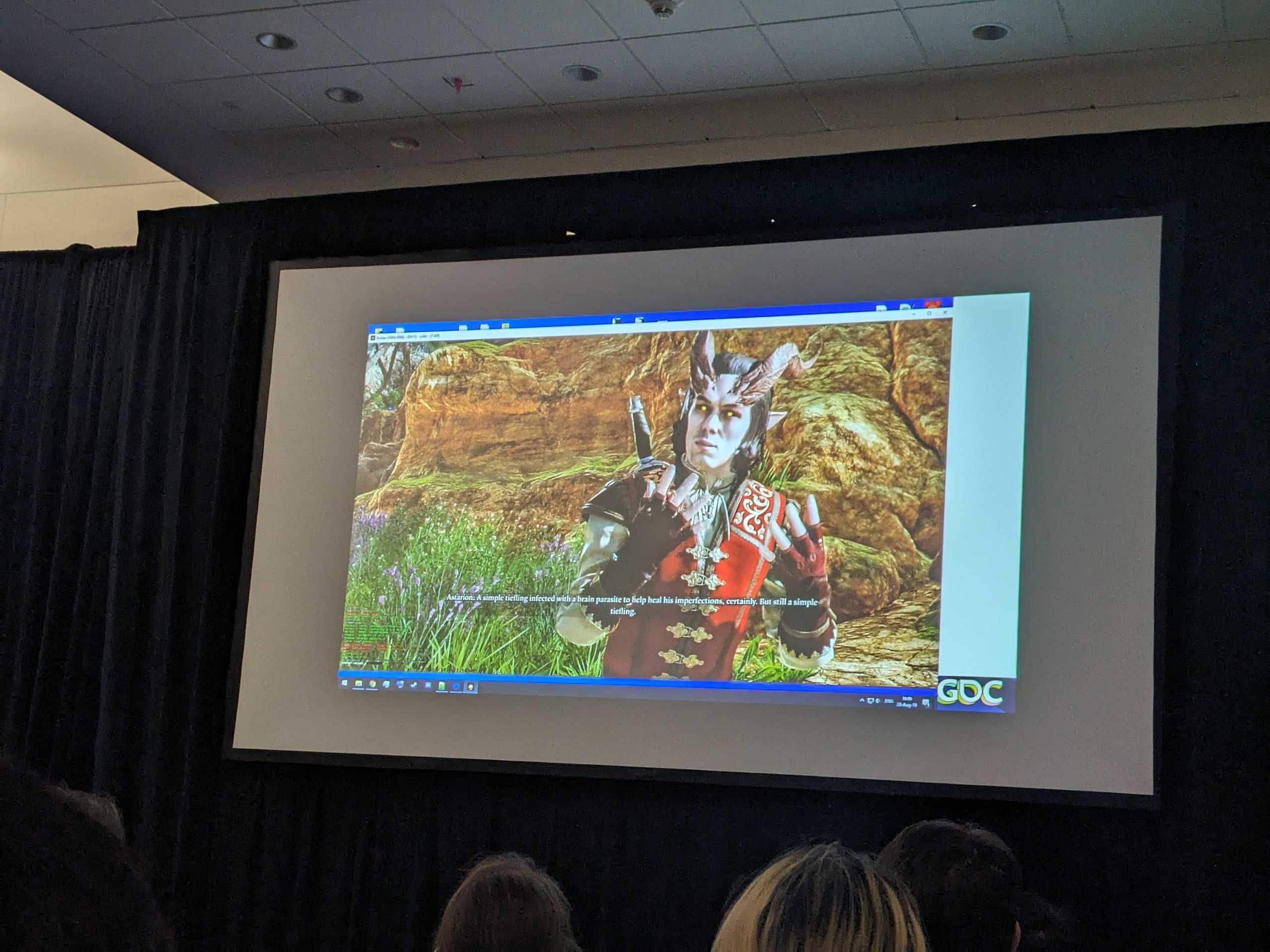 Tiefling Astarion from early Baldur's Gate 3 footage being shown off during a GDC presentation