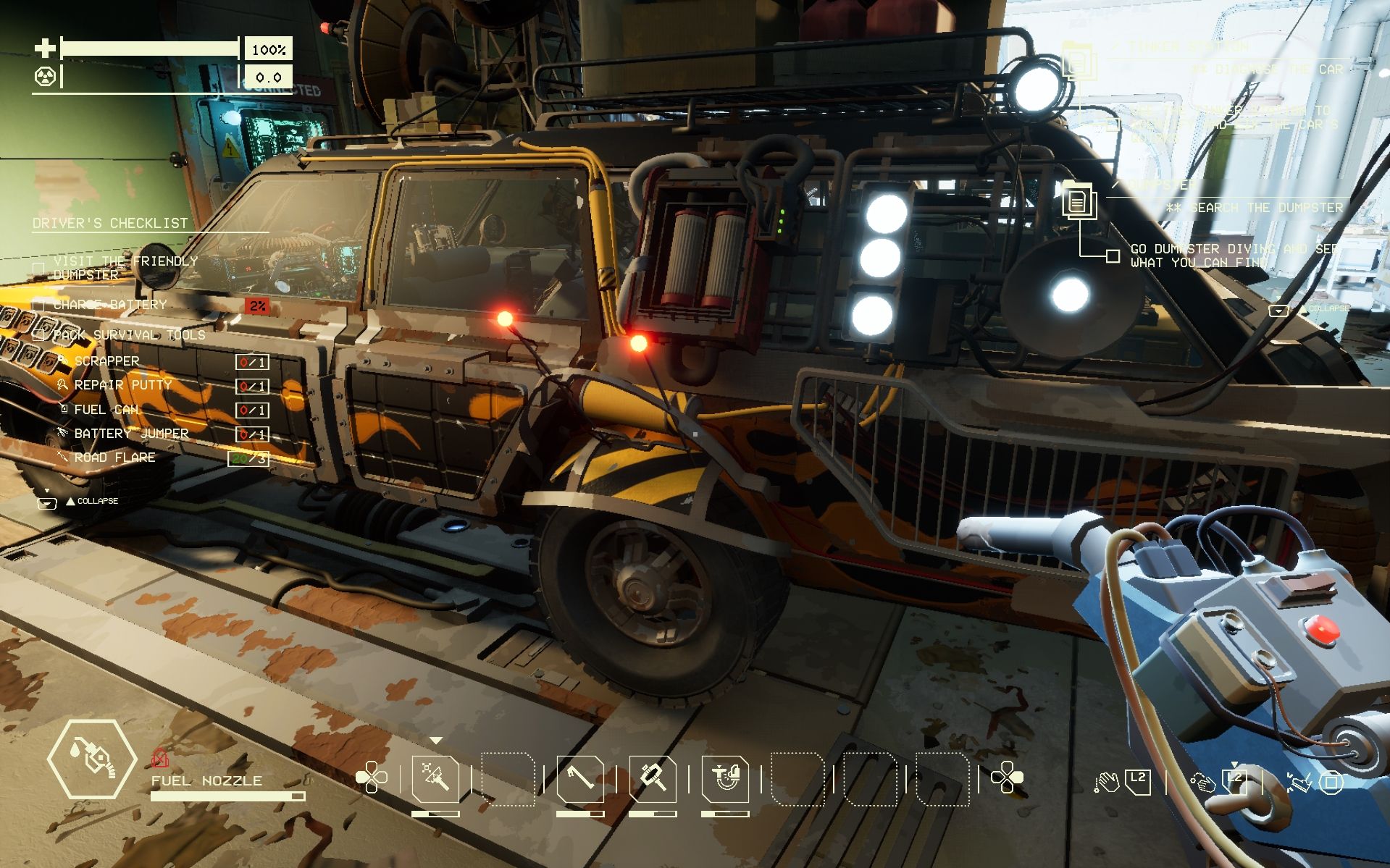 A player refueling car at Auto shop in Pacific Drive 