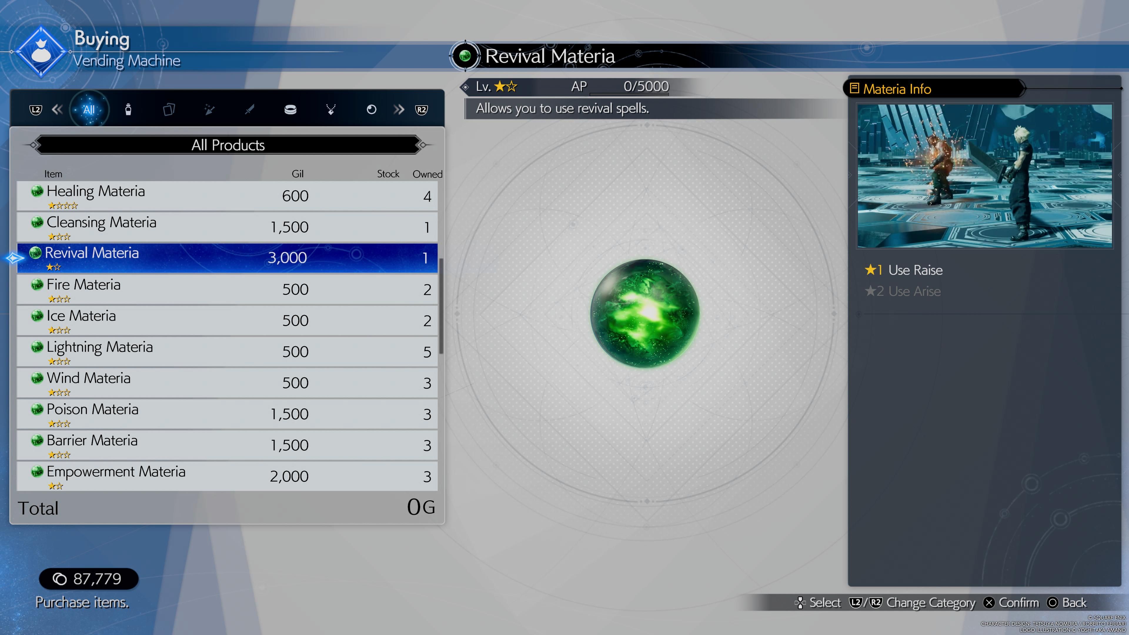 Revival materia can be bought for 3,000 gil - FF7 Rebirth