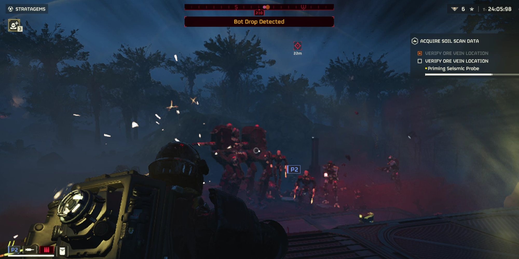 Helldivers 2: A Lone Helldiver Outnumbered By A Large Amount Of Bots