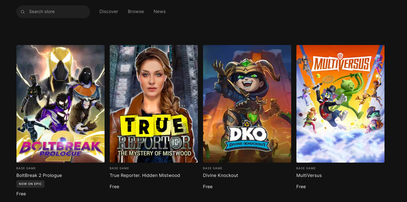 MultiVersus showing up as a Free Game in the Epic Games Store.