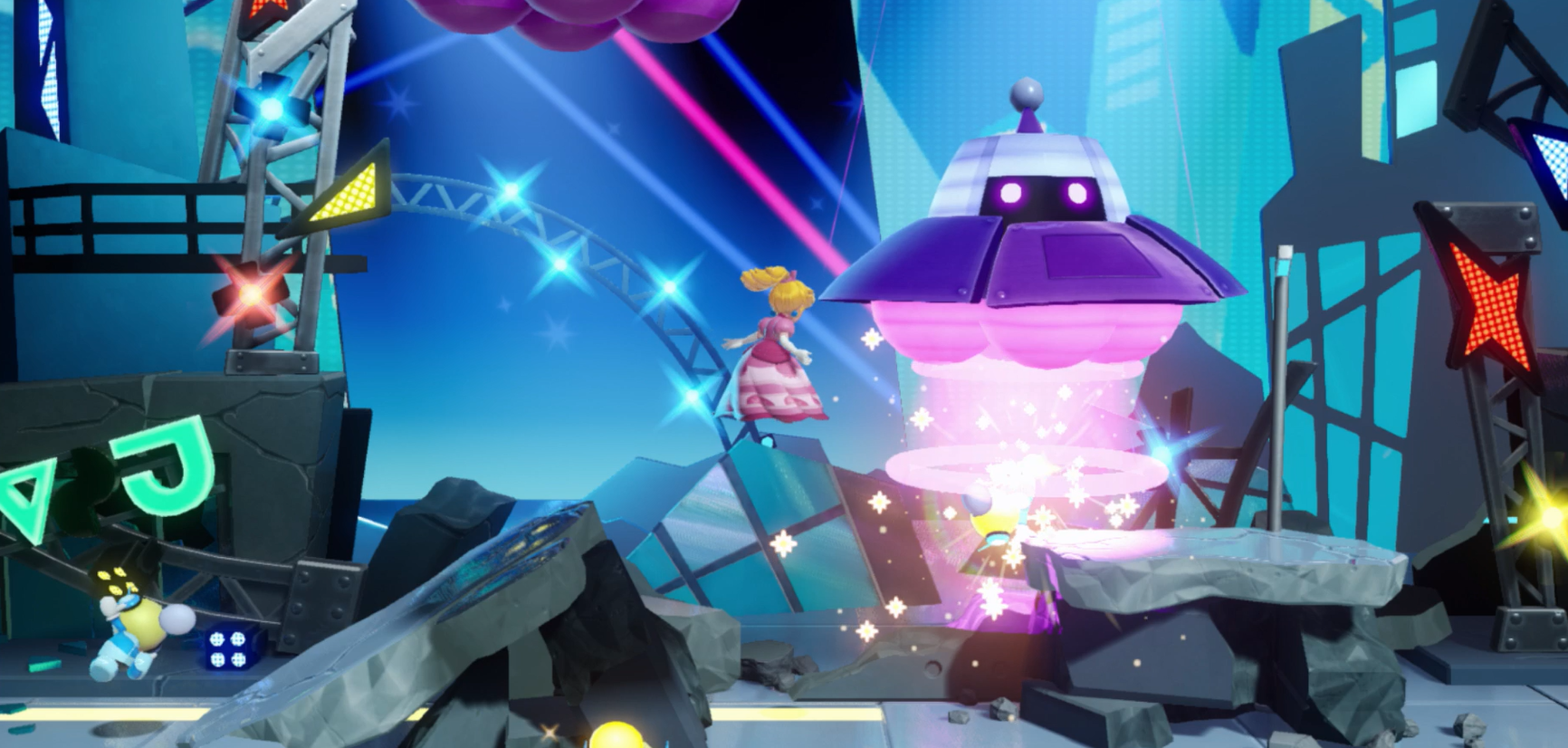 Princess Peach Showtime Mighty Peach stopping an alien abduction
