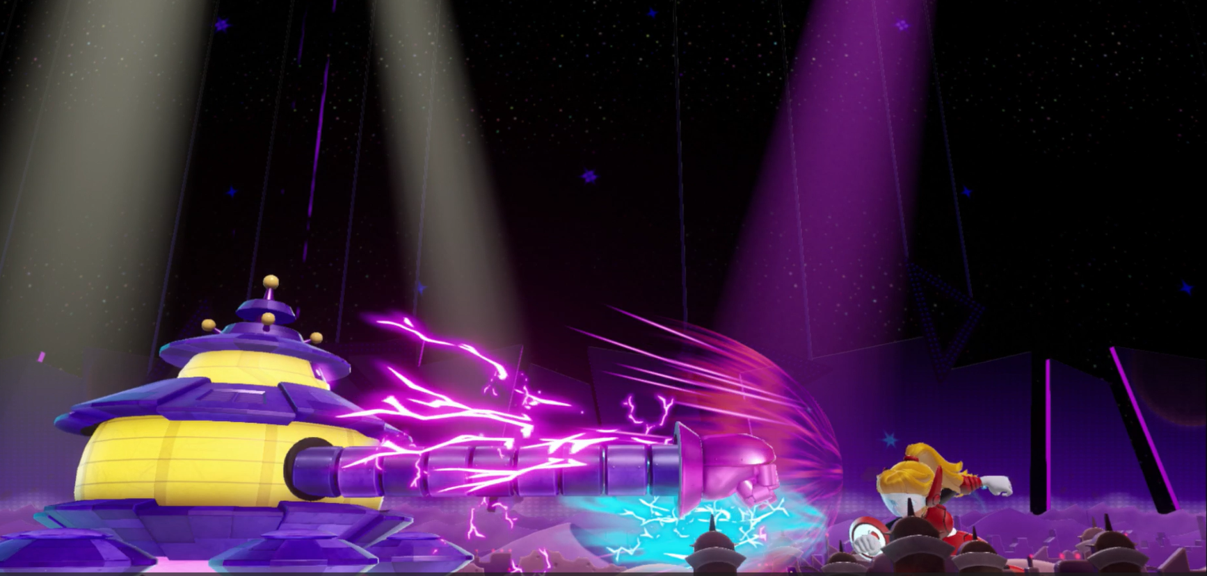 Princess Peach Showtime Mighty Peach fighting with a robotic ship
