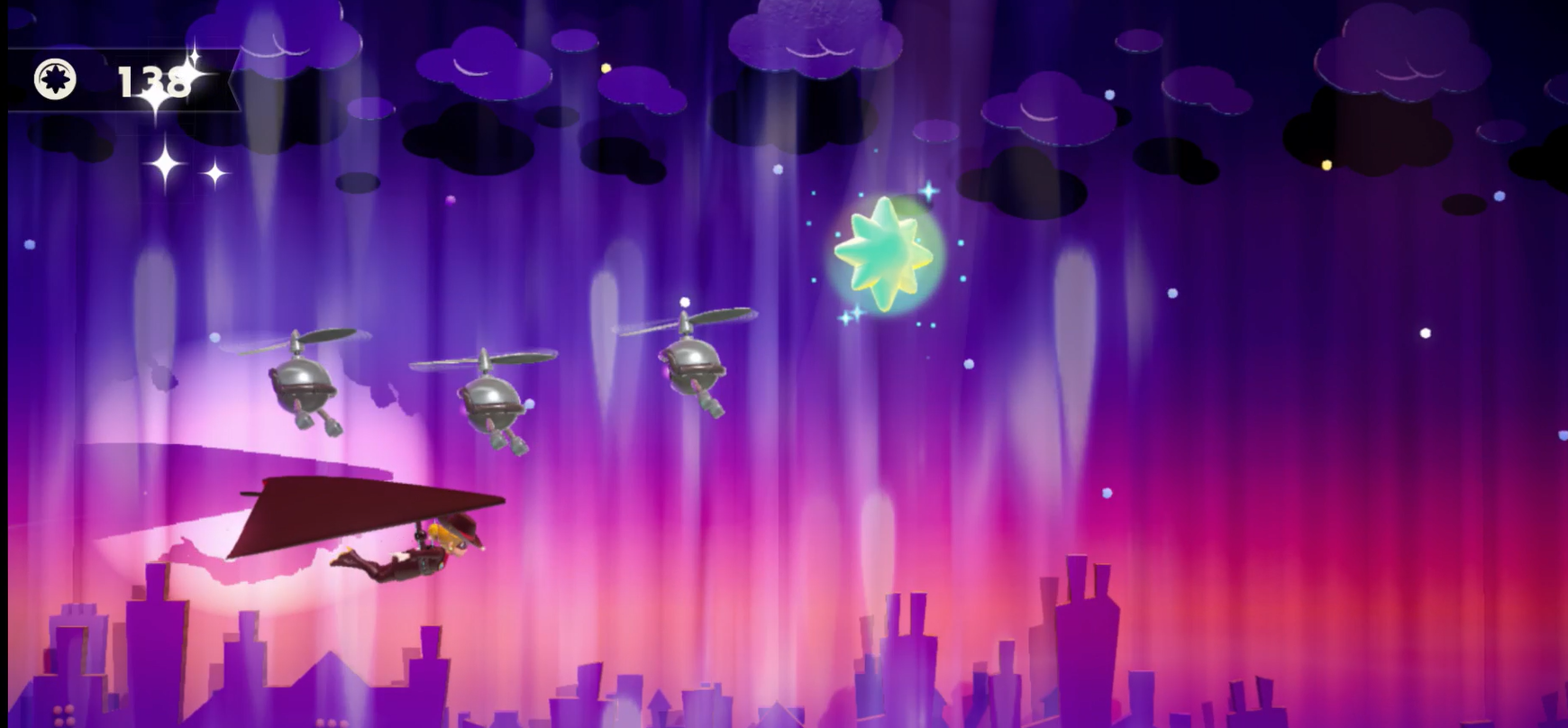 Princess Peach Showtime Peach soaring through the city