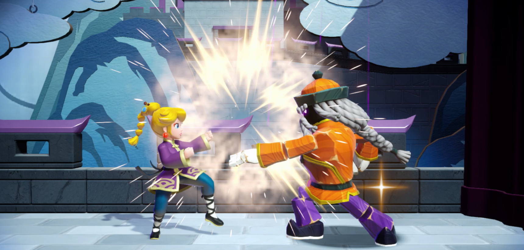 Princess Peach Showtime Peach beating a kung fu legend's mid level boss