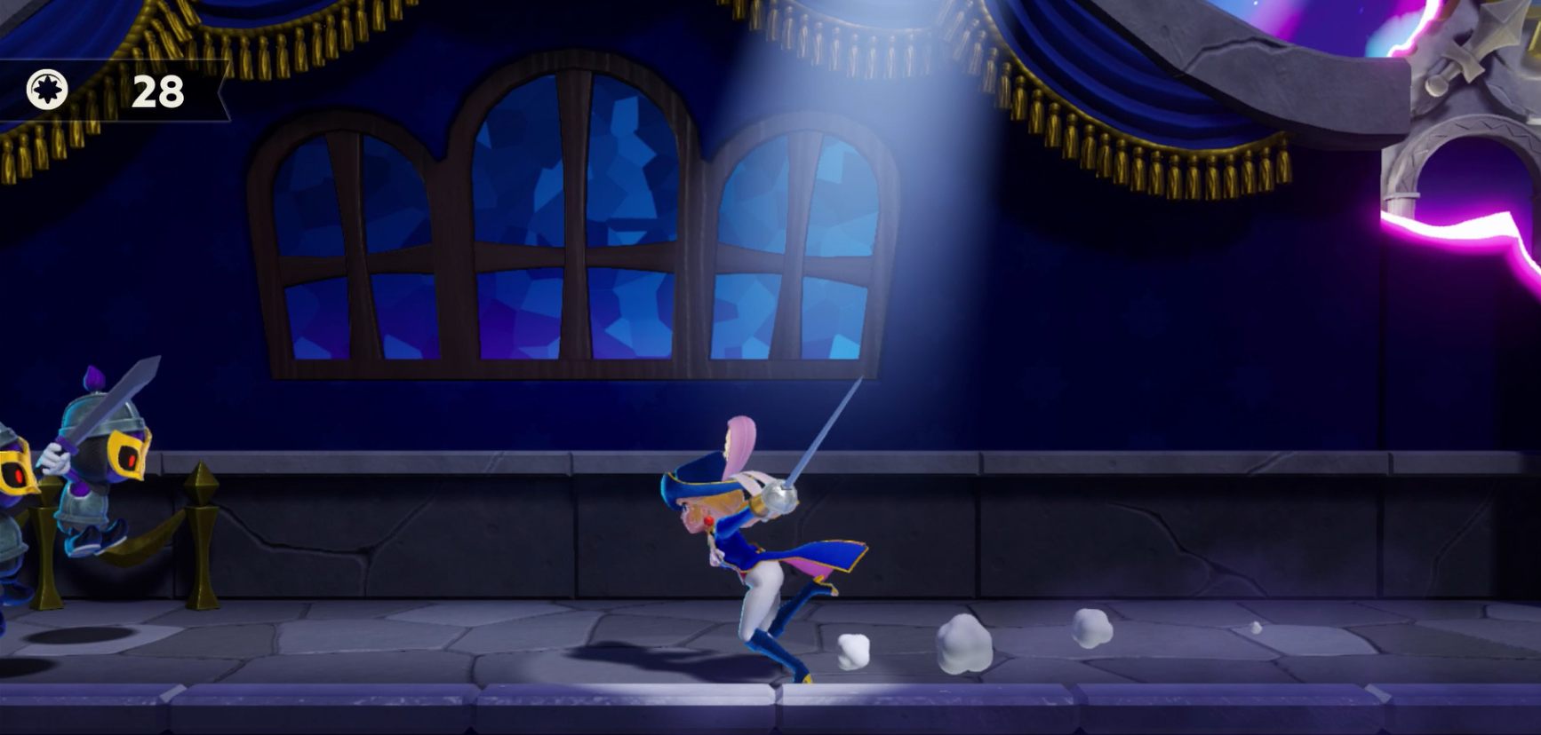 Princess Peach Showtime Peach defeating Dark Swordfighter minions