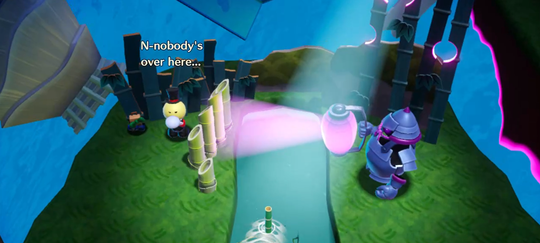 Princess Peach Showtime Peach swimming to the Ribbon Man in The Dark Ninja