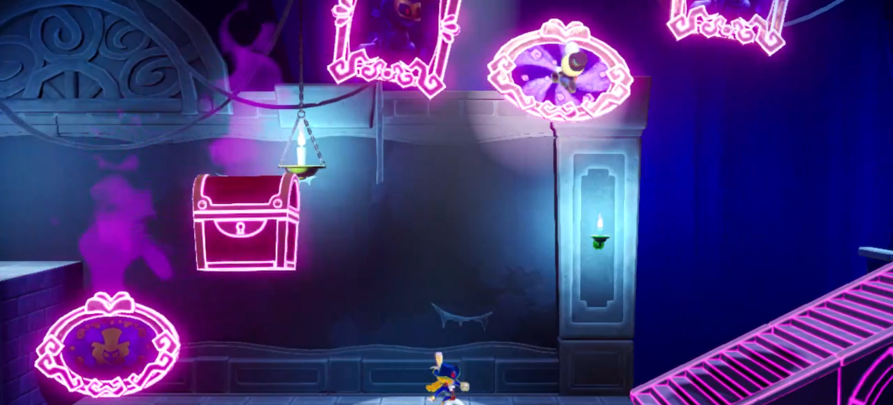 Ribbon Man in a painting above Peach in The Ghostly Castle of Princess Peach Showtime