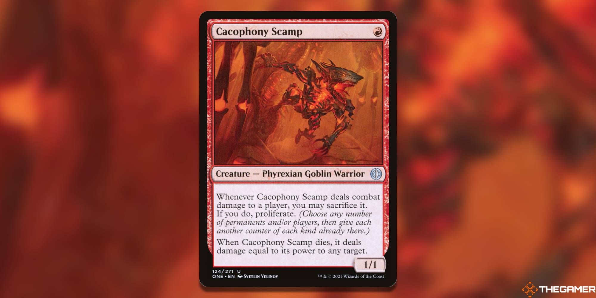 Screenshot of Cacophony Scamp from MTG Phyrexia All Will Be One
