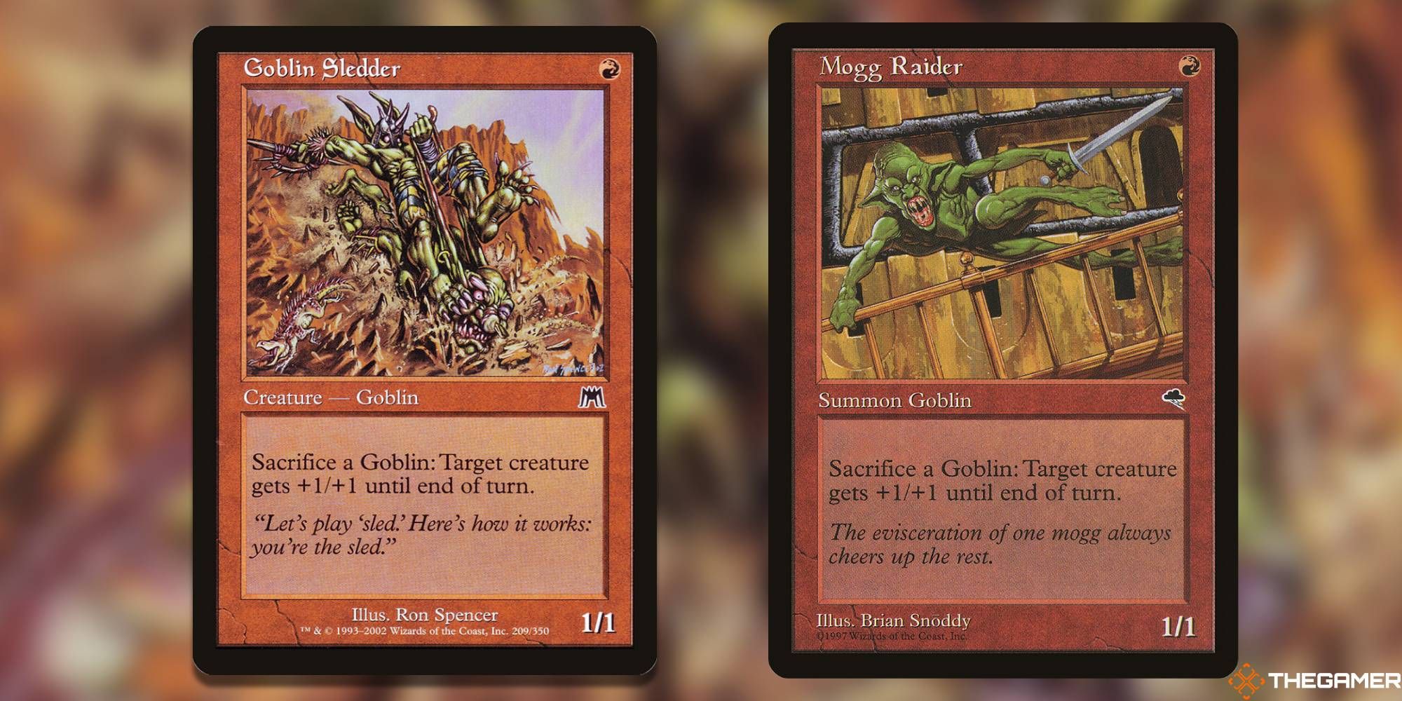 Screenshots of Goblin Sledder and Mogg Raider MTG
