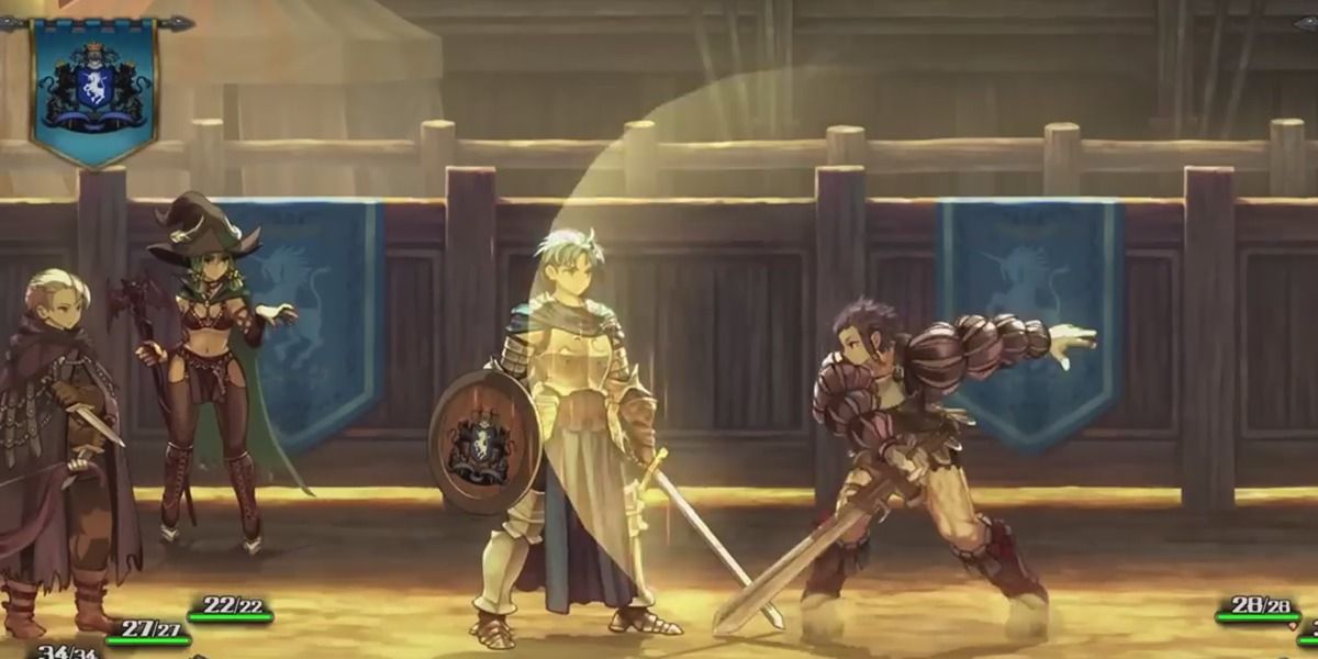 A Sellsword slashing at Alain in a Mock Battle in Unicorn Overlord
