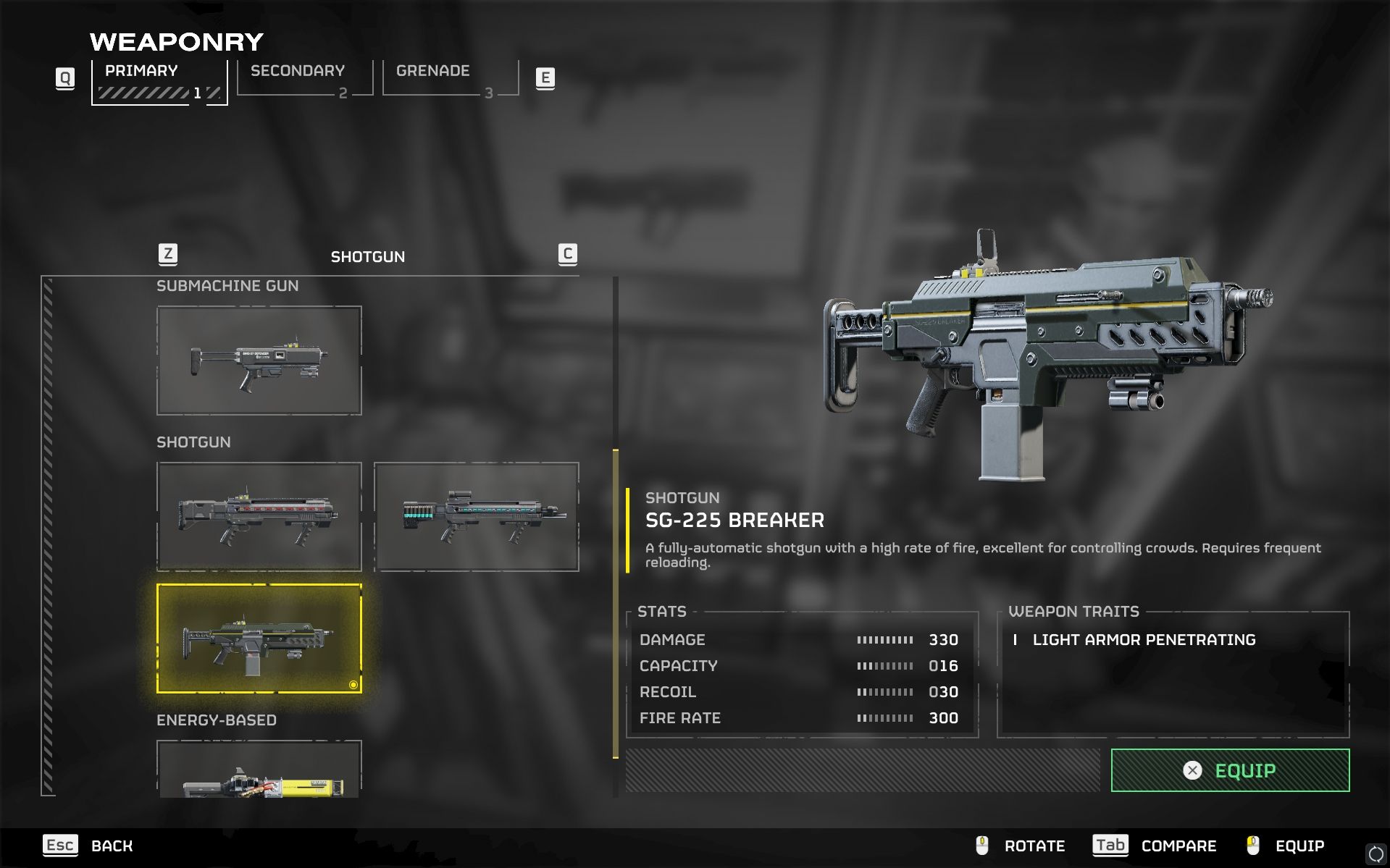 SG-225 Breaker shotgun weapon in Armory of Helldives 2