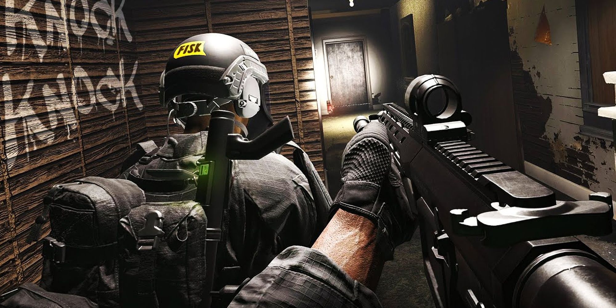 Ready Or Not: SWAT Officers Tactically Walking Towards A Doorway