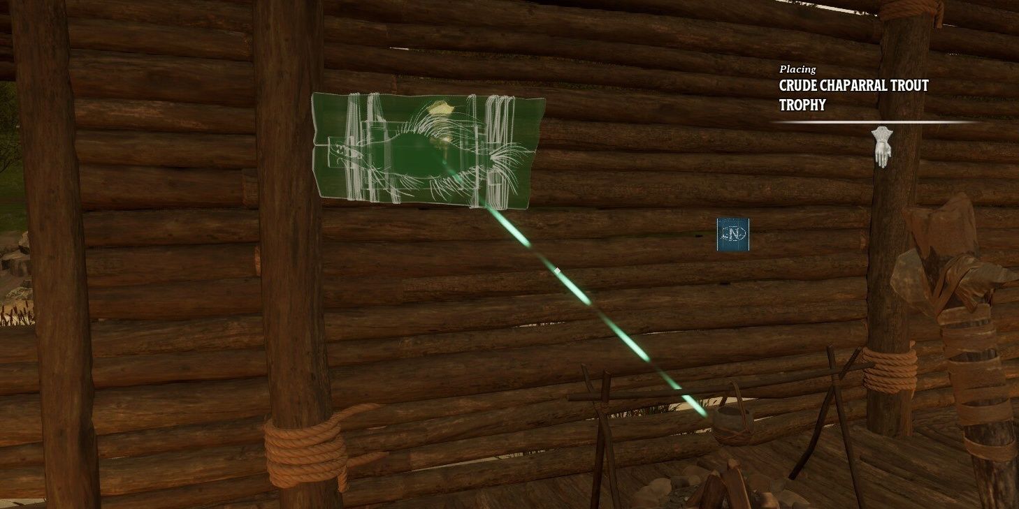 placing a crude chaparral trout trophy in nightingale