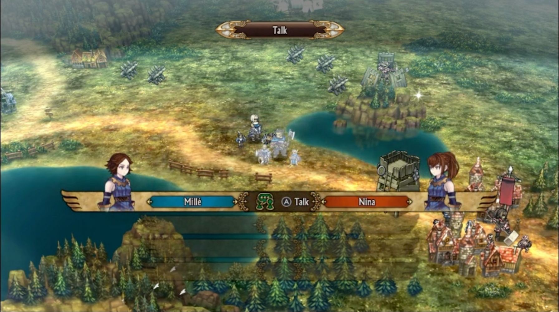 A screenshot of Unicorn Overlord showing Millé speaking to Nina
