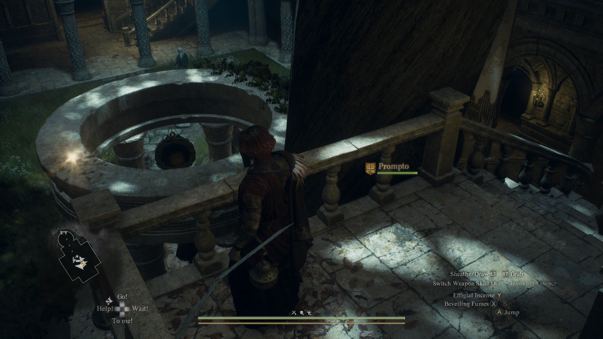 The Arisen in the Sacred Arbor looking at a seeker's token
