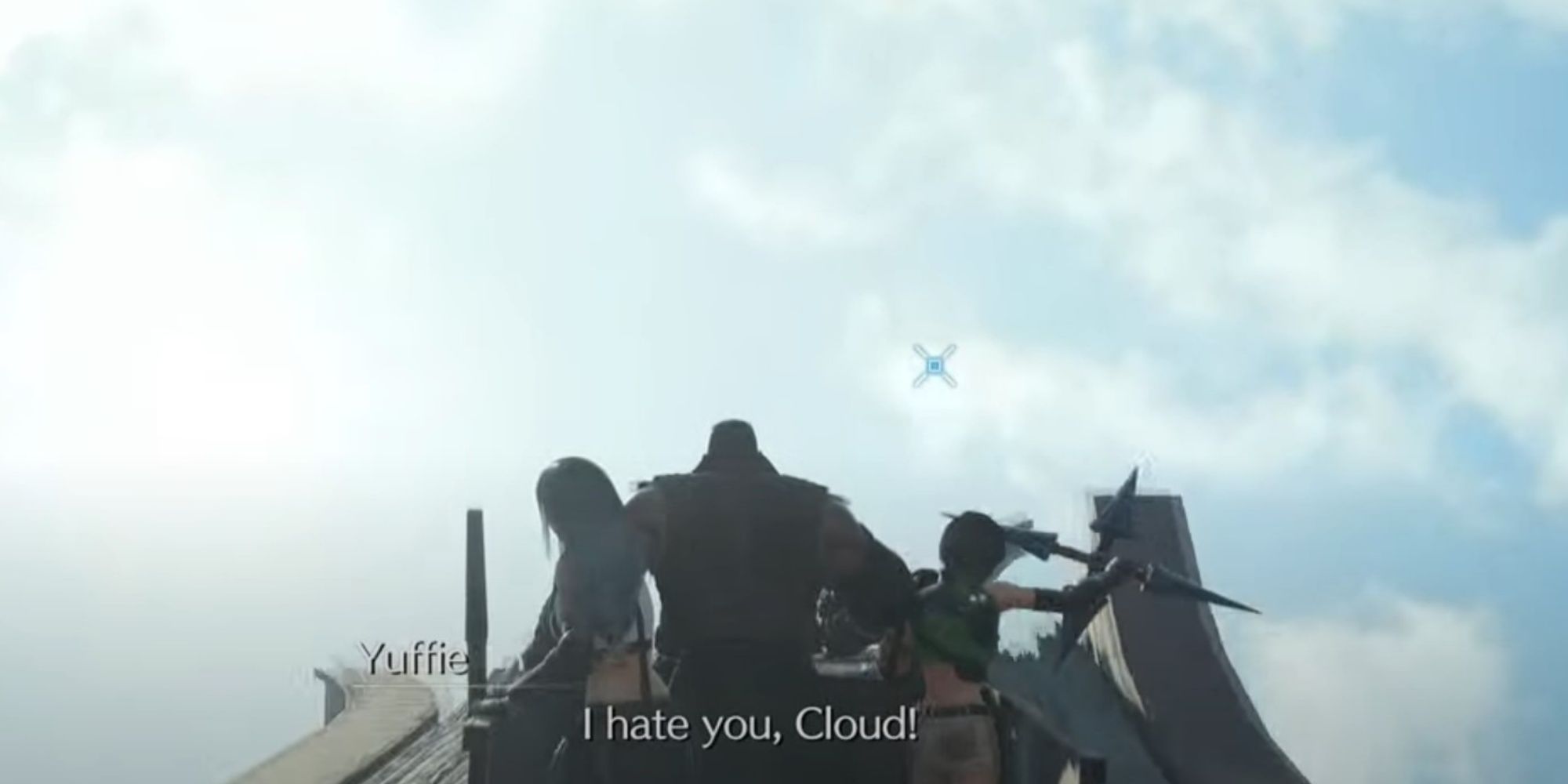 Tifa, Barret, and Yuffie on the minecart in Final Fantasy 7 Rebirth