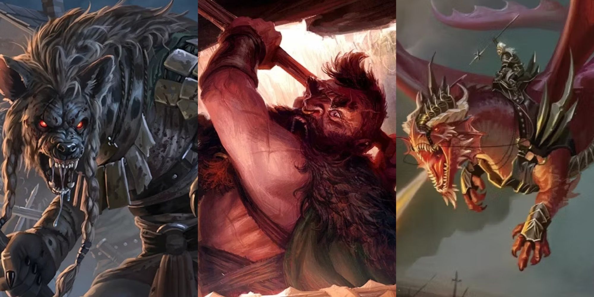 A Gnoll, a Barbarian, and a Dragon, from Dungeons & Dragons