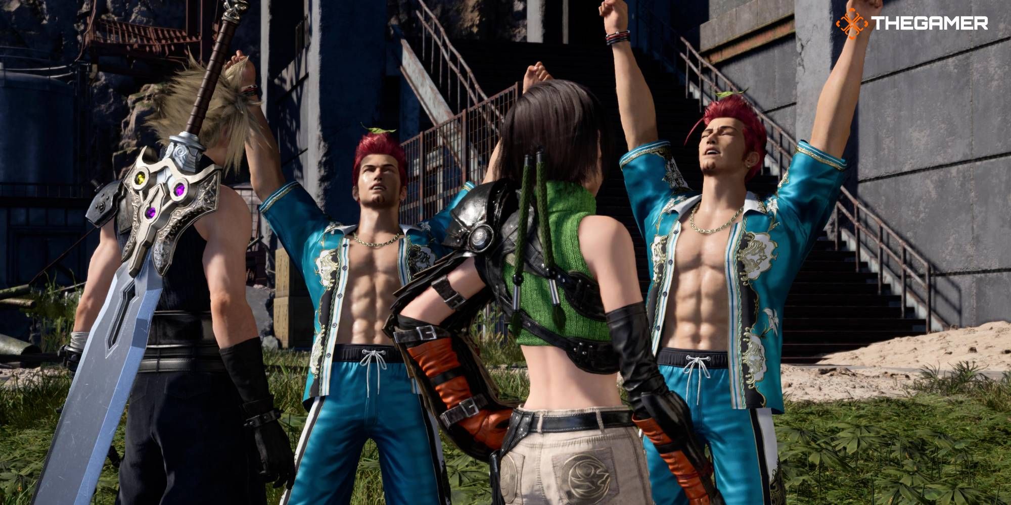 Two Johnnys celebrate their Johniness together near the Corel region's abandoned factory in FF7 Rebirth