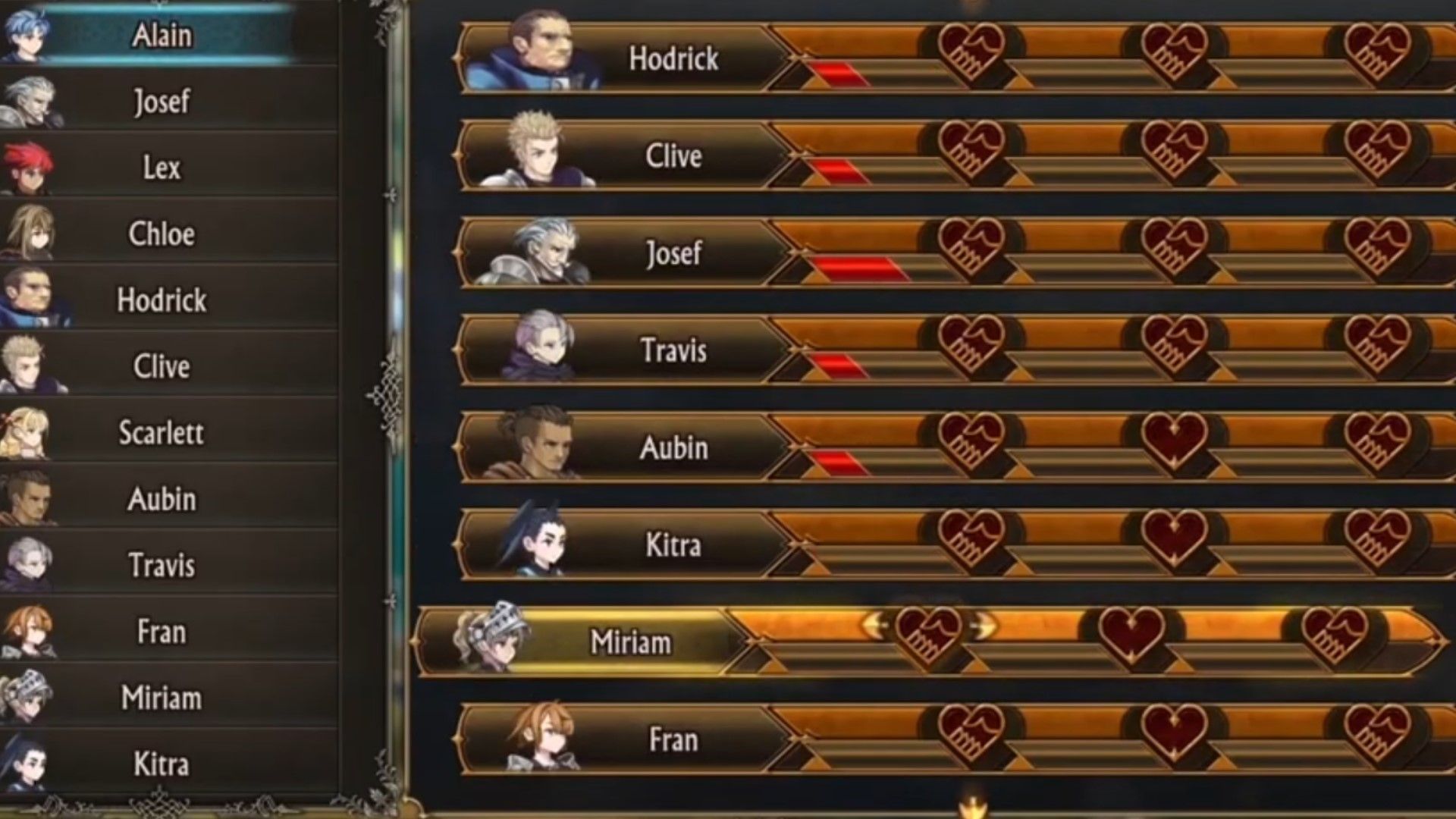 Unicorn Overlord's Raport Menu.