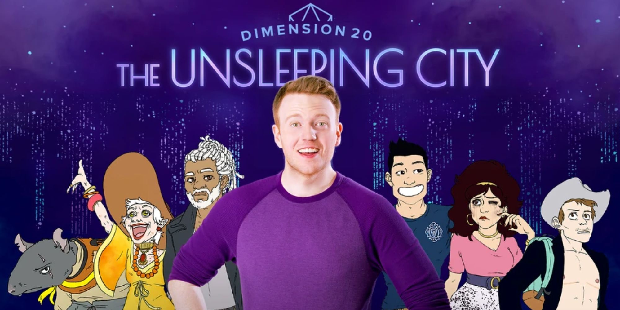 Unsleeping City Promo Brennan Lee Mulligan in front of campaign characters
