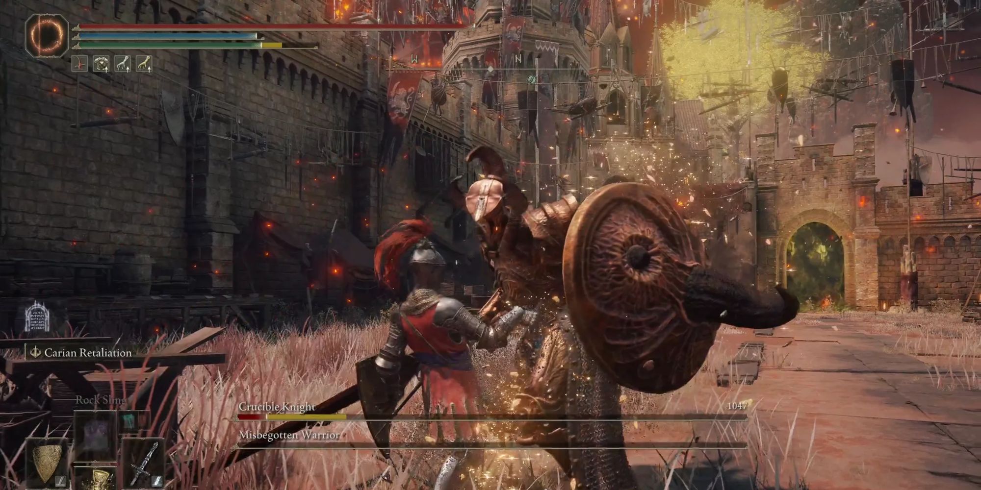 A Duo Bossfight showing a player fighting the Crucible Knight