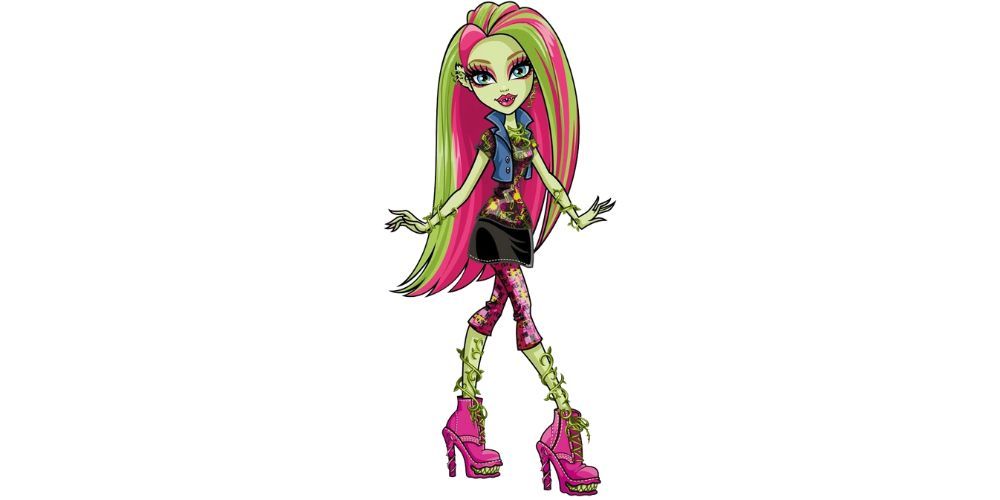 Venus McFlytrap Walking With Denim Top Black Skirt Pink High Heel Boots