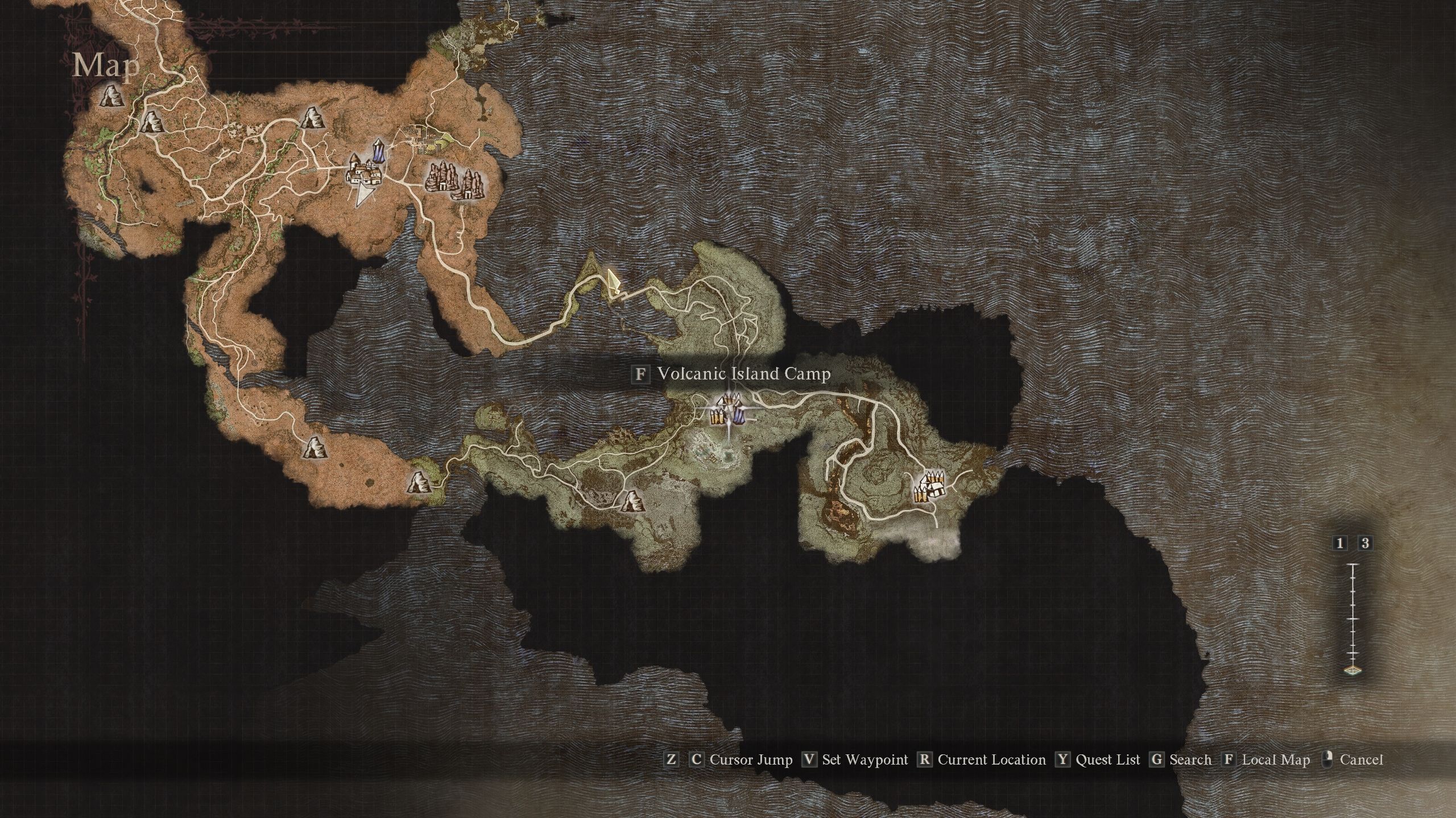 Volcanic Island Camp location in the map - Dragon's Dogma 2