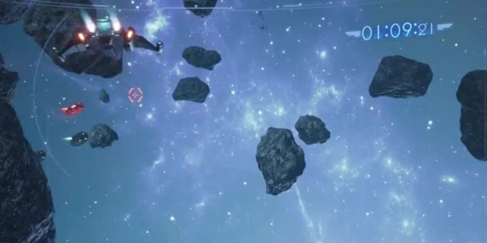 An image showing a spaceship in Galactic Saviors among the stars