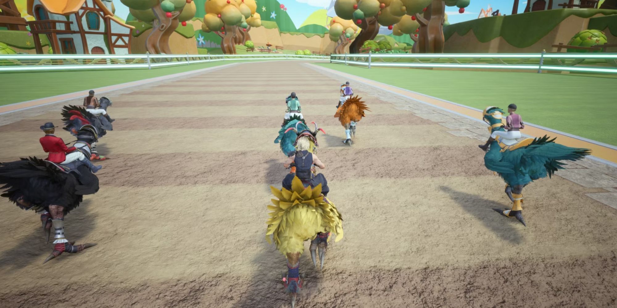 A group of Chocobo in race in Final Fantasy 7 Rebirth