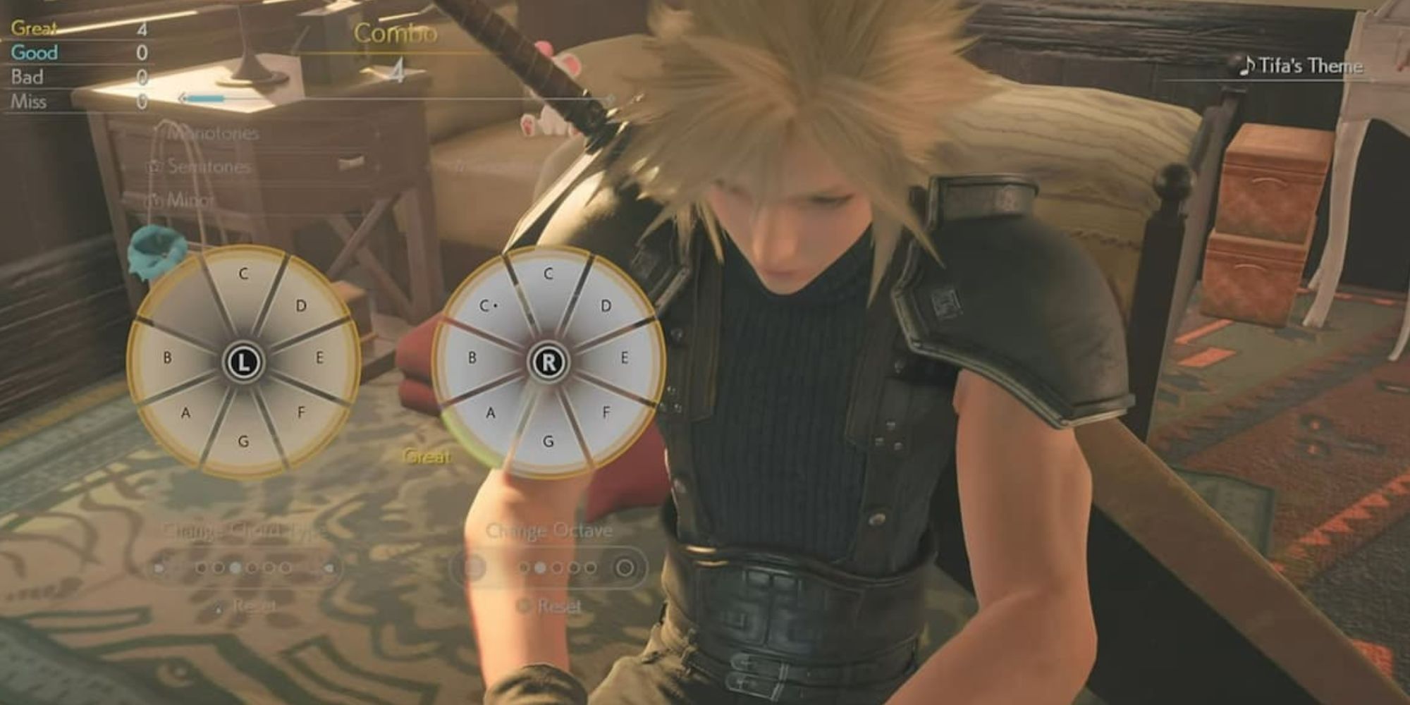 Cloud playing a piano in Final Fantasy 7 Rebirth