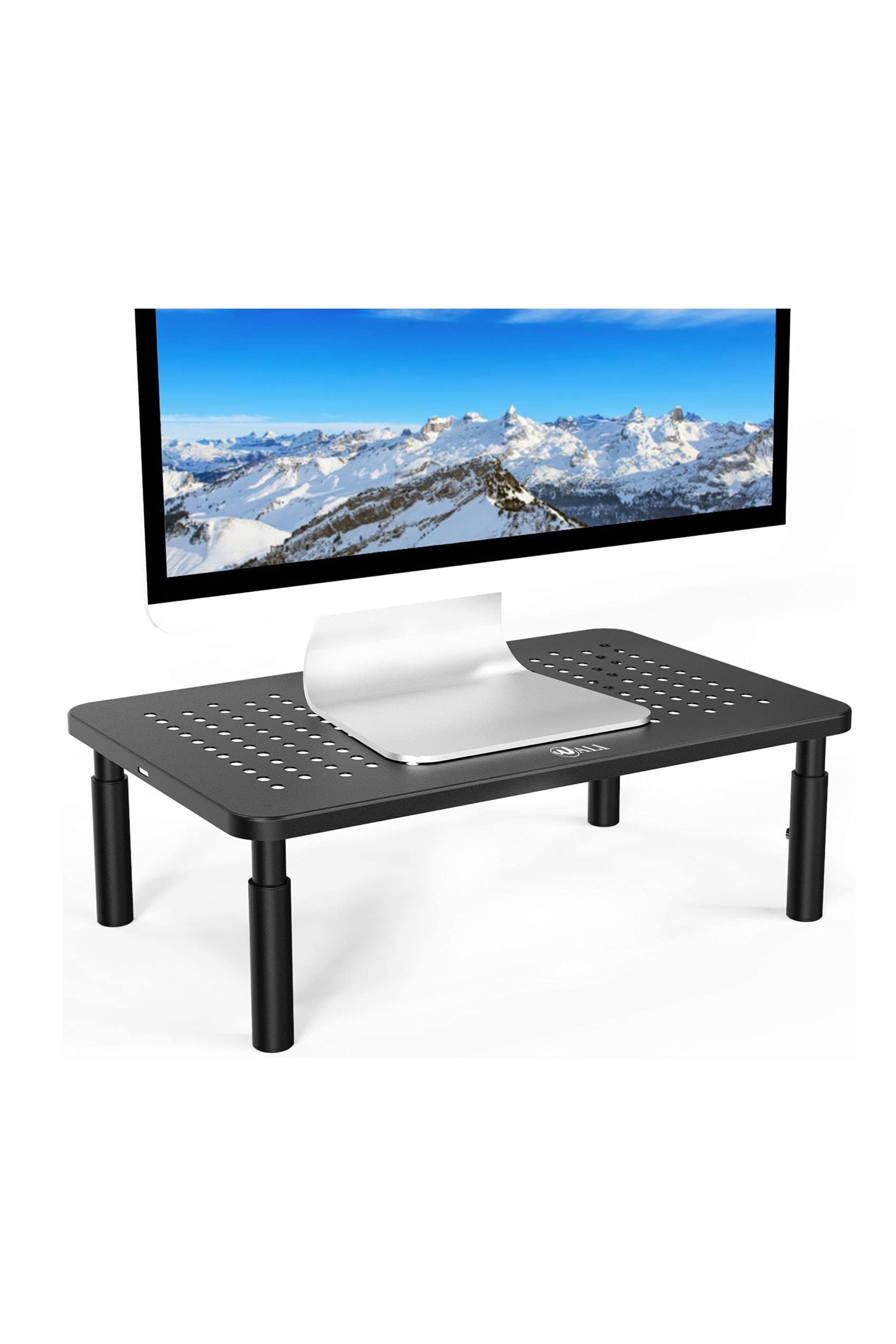 A WALI STT003 monitor stand with an edited monitor atop it to show scale.