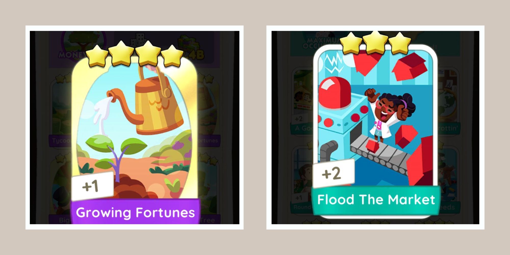 Growing Fortunes and Flood The Market Sticker From Monopoly Origins album in Monopoly Go