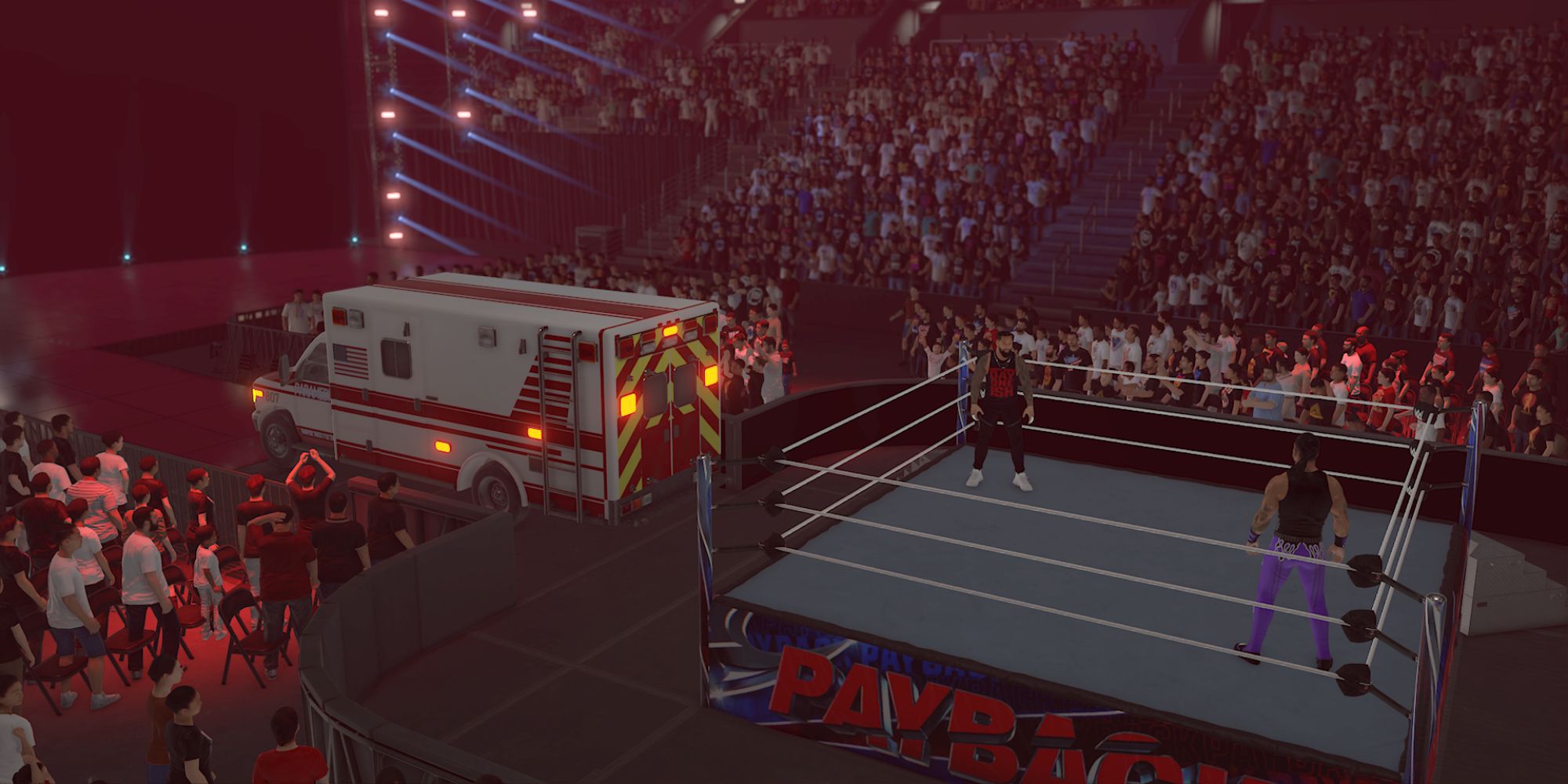 WWE 2K24 Screenshot Of Ambulance Next To The Ring