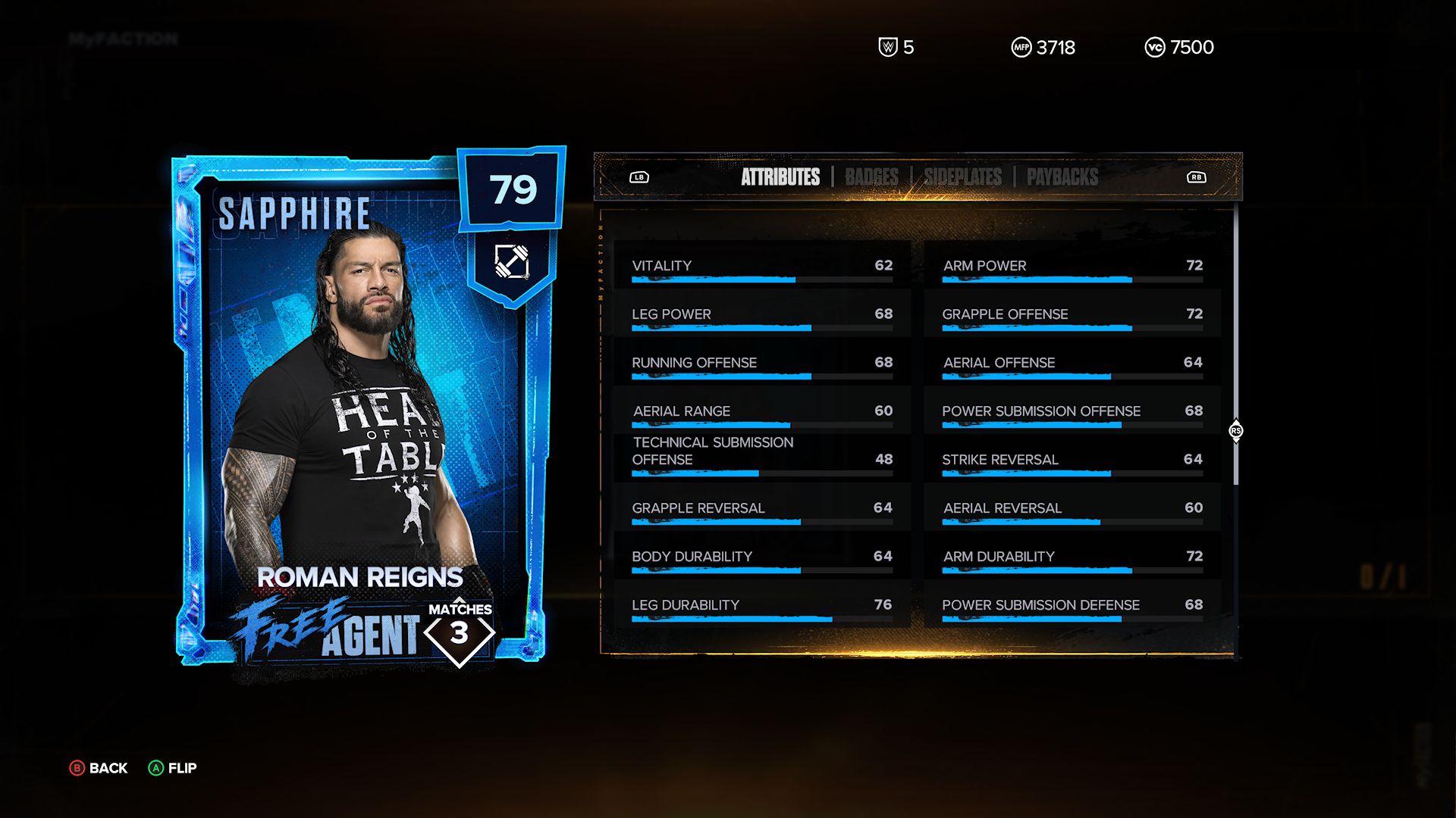 WWE 2K24 Screenshot Of Roman Reigns Free Agent Card
