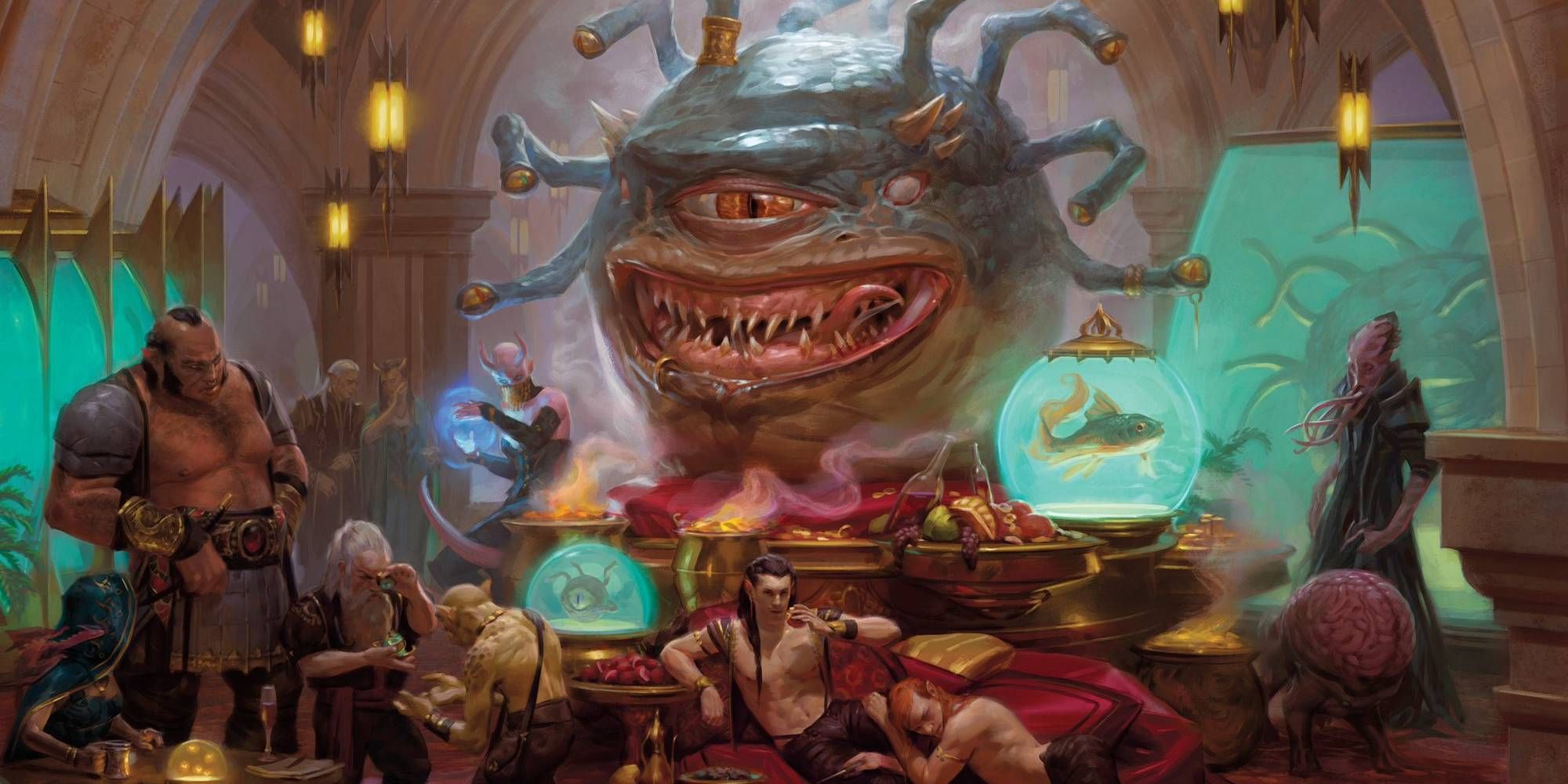 D&D Xanathar the Beholder surrounded by numerous figures