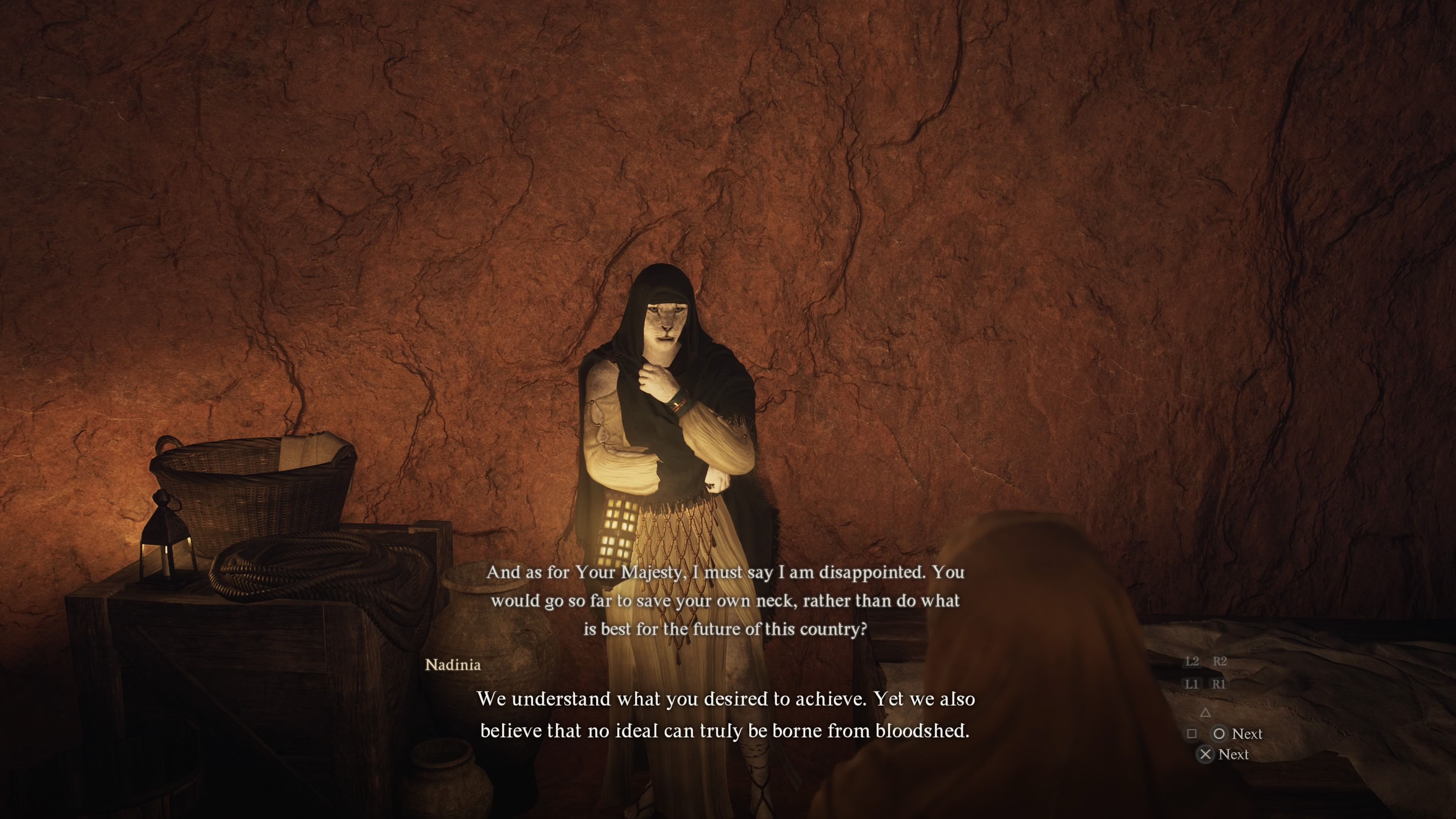 Player Arisen speaking to Queen Nadinia aftering following through with the ruse in Candle in the Storm in Draon's Dogma 2.