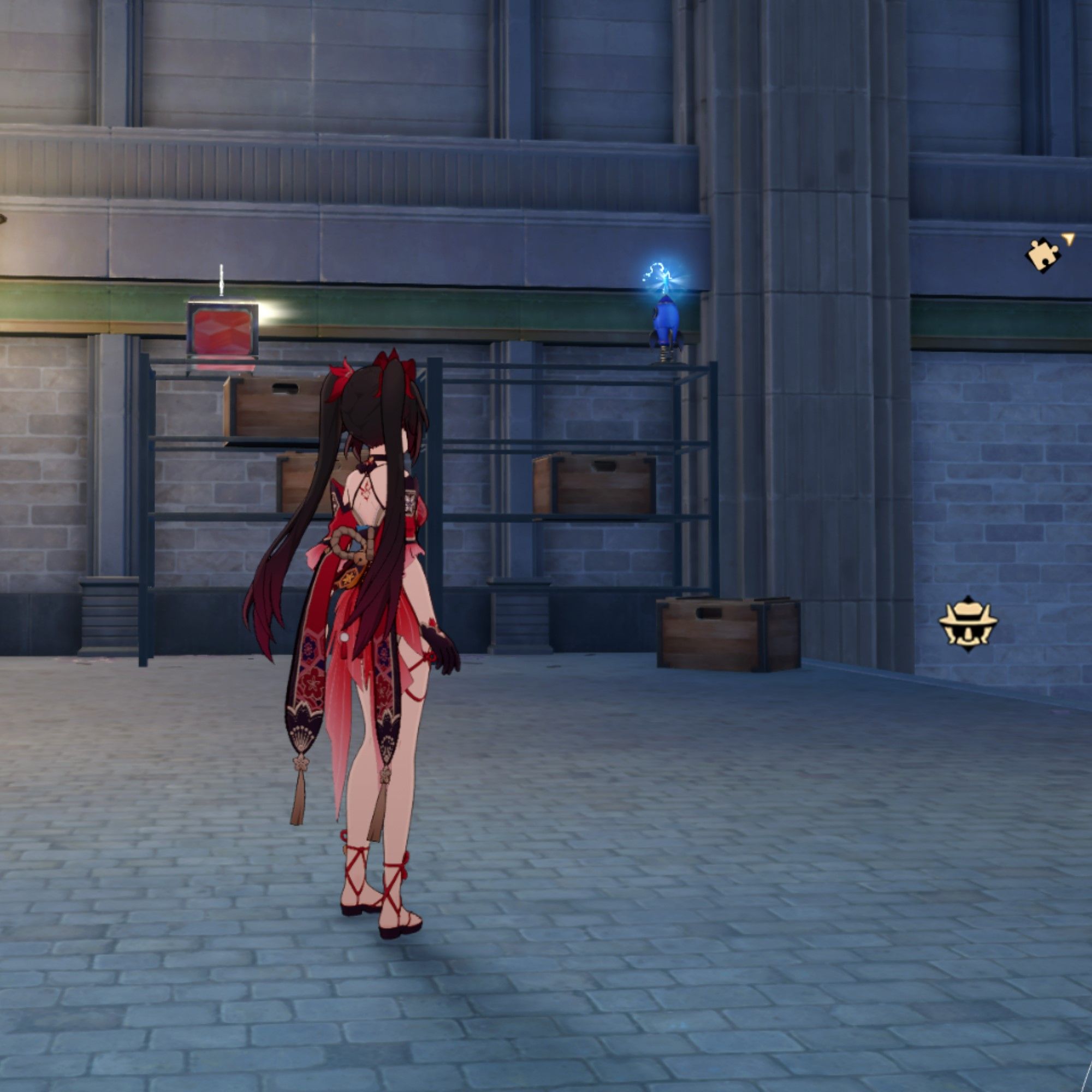 There is a treasure chest on a shelf in Honkai Star Rail.